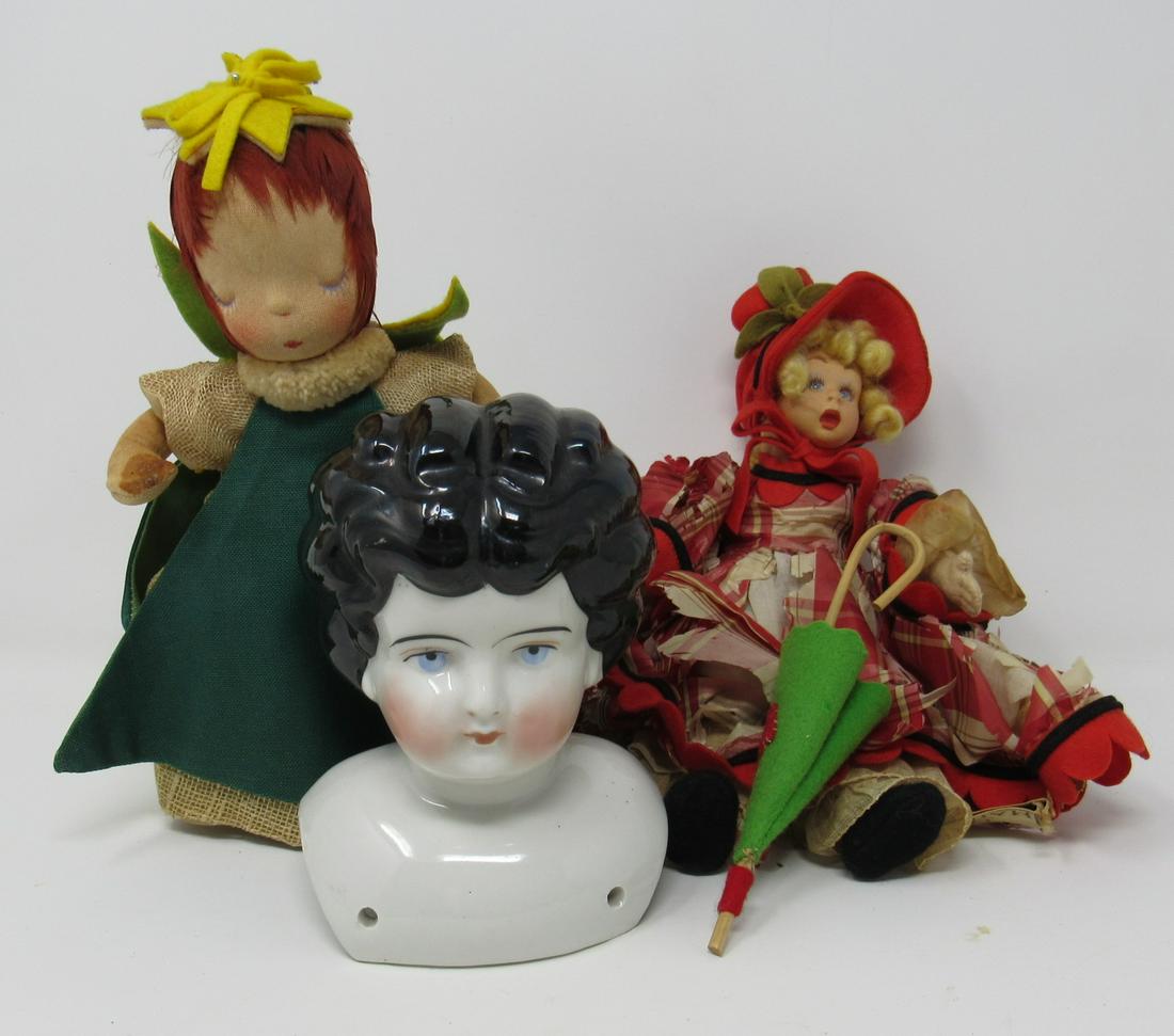 China Head & Lenci Italy Doll: China Head is approx 5 1/4" tall. Getting all 3 pictured