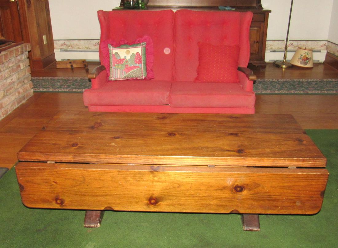 Pine Coffee Table and Loveseat: Coffee table is approx 22" x 55" x 17 3/4" tall. Take what you want and leave the rest