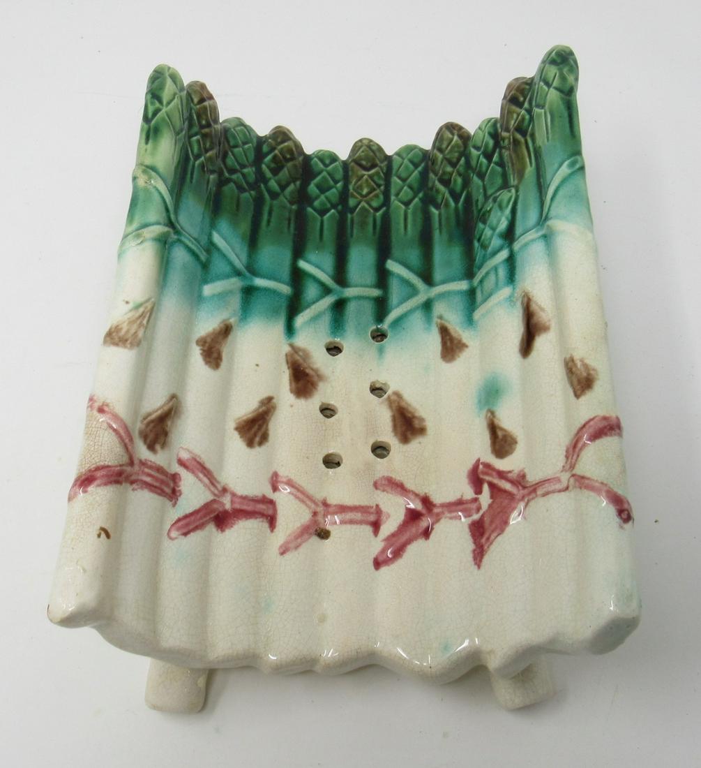Majolica Asparagus Cradle: Approx 6 1/4" x 9" x 3" tall.