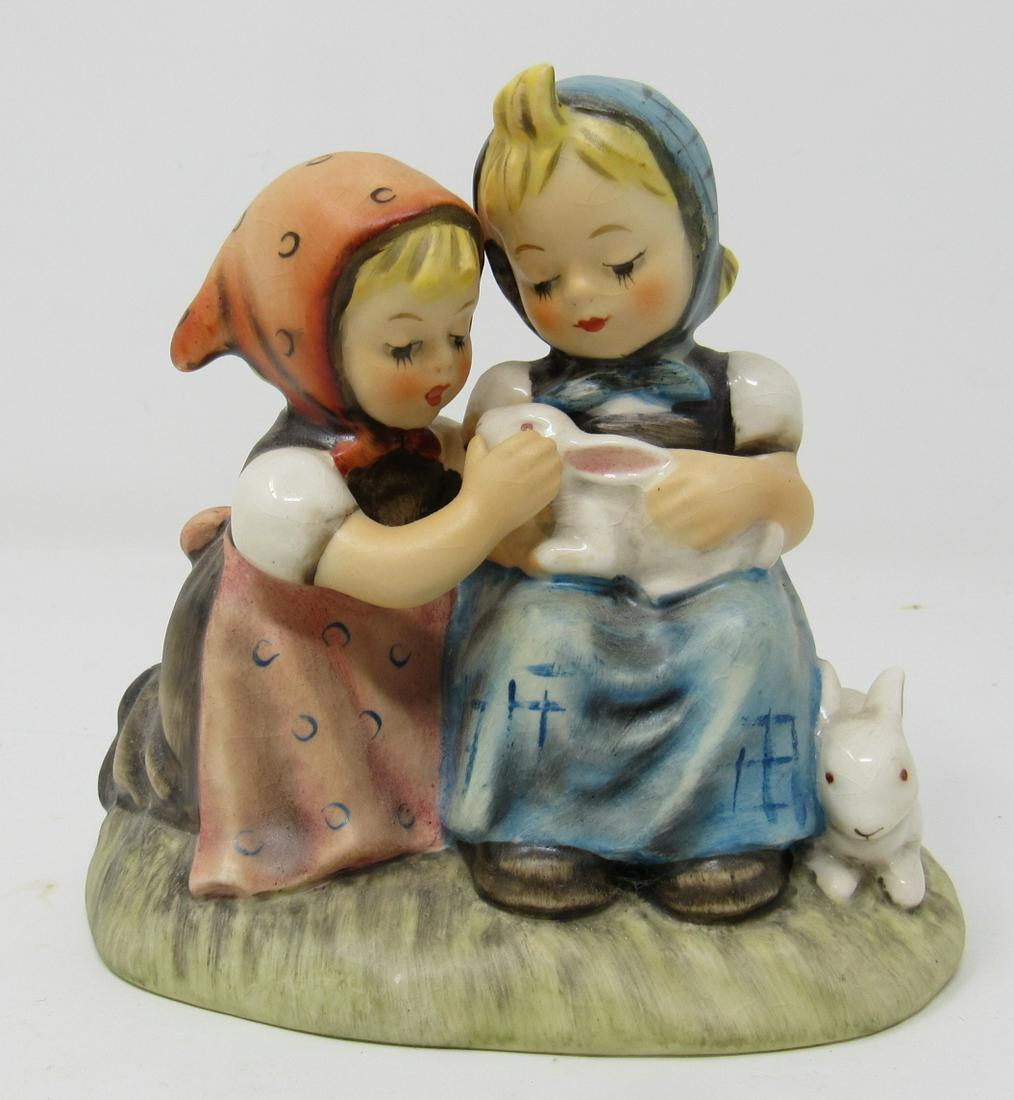 1971 Goebel Hummel Little Girls with Bunny Rabbits: Approx 4 1/4" tall.