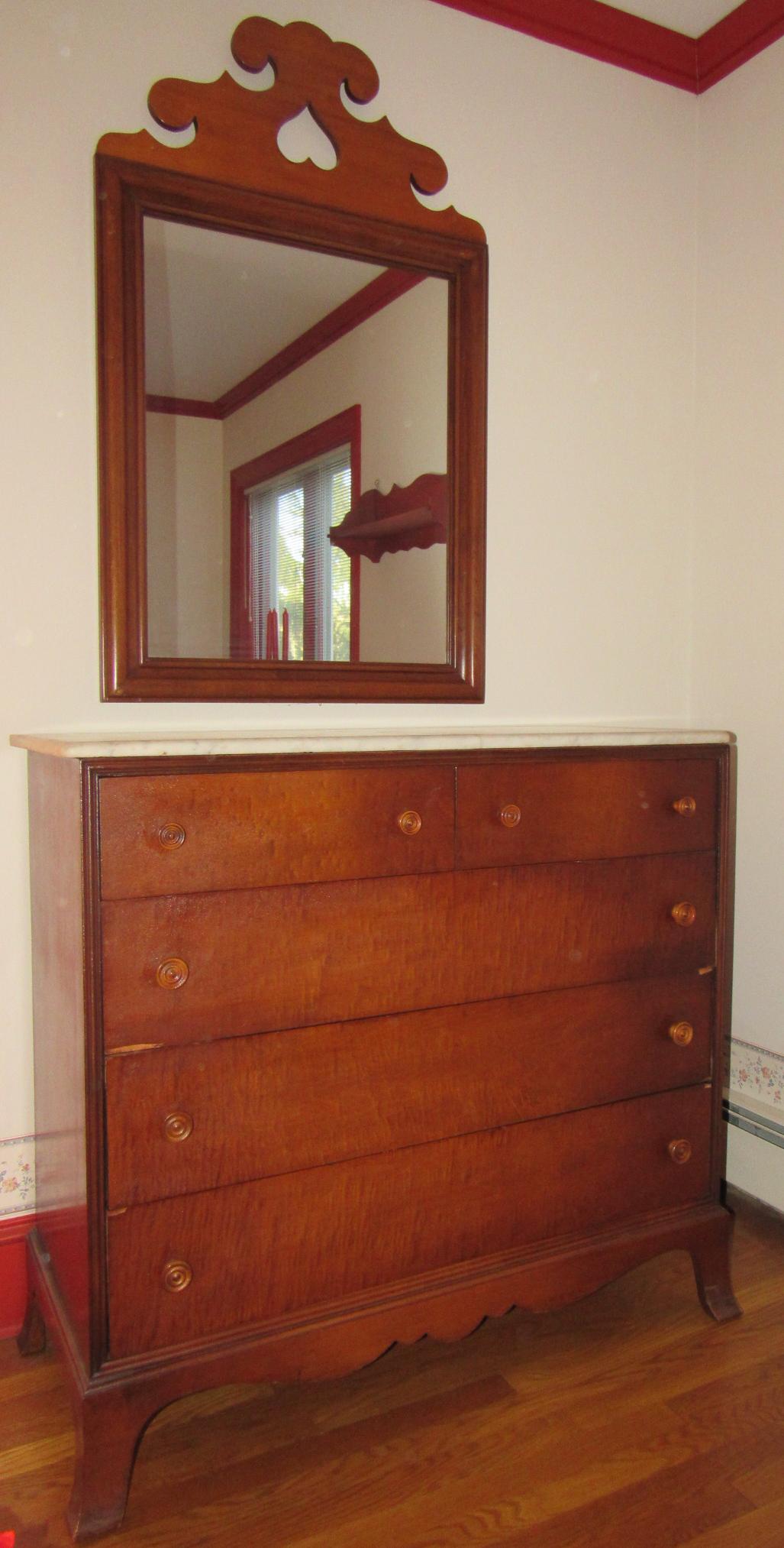 Marble Top Dresser and Mirror: Dresser is apprx 17 1/2" x 39 1/2" x 37" tall