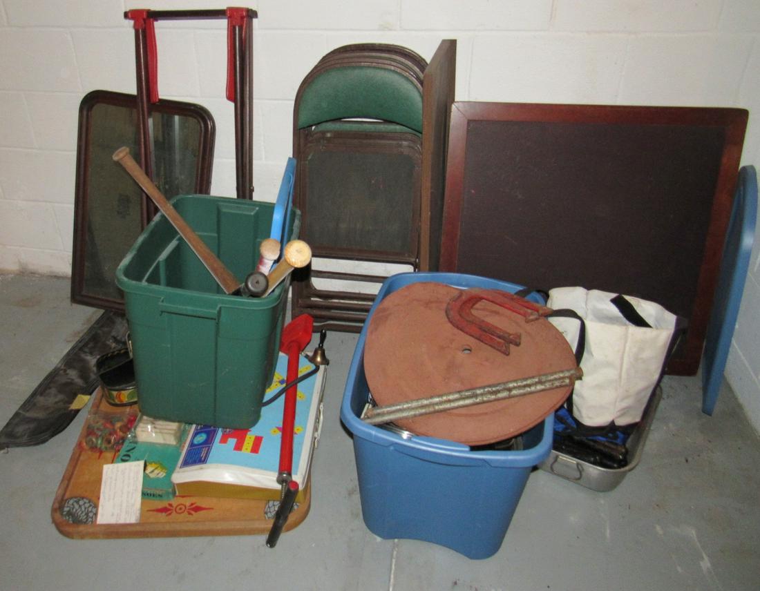 Folding Chairs Card Table Pots Pans Horse Shoes: Getting all pictured. Take what you want and leave the rest