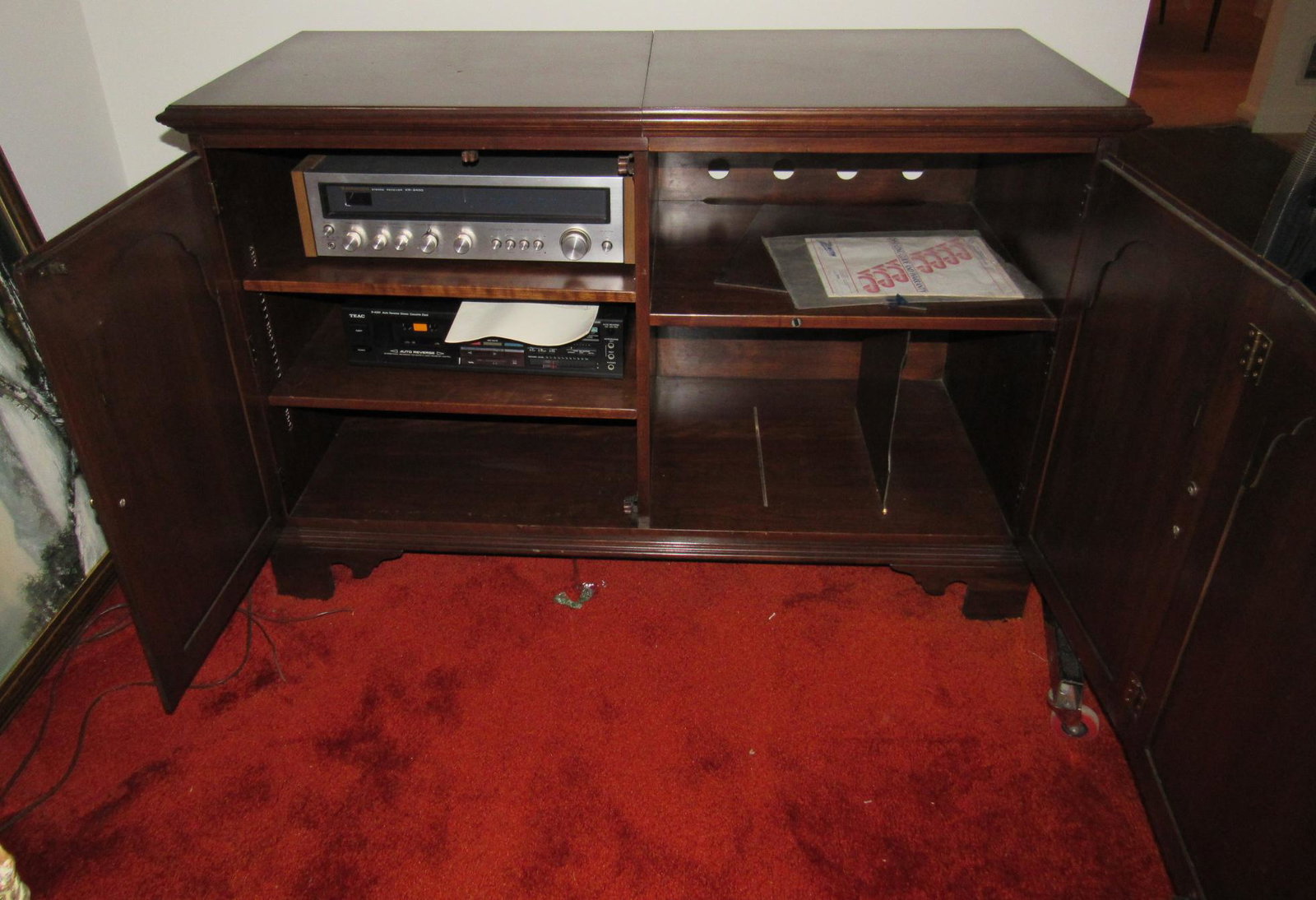 Kenwood KR-2400 Receiver Teac R-400X Stereo w/ Cabinet: Cabinet is approx 20" x 48" x 32" tall. Take what you want and leave the rest