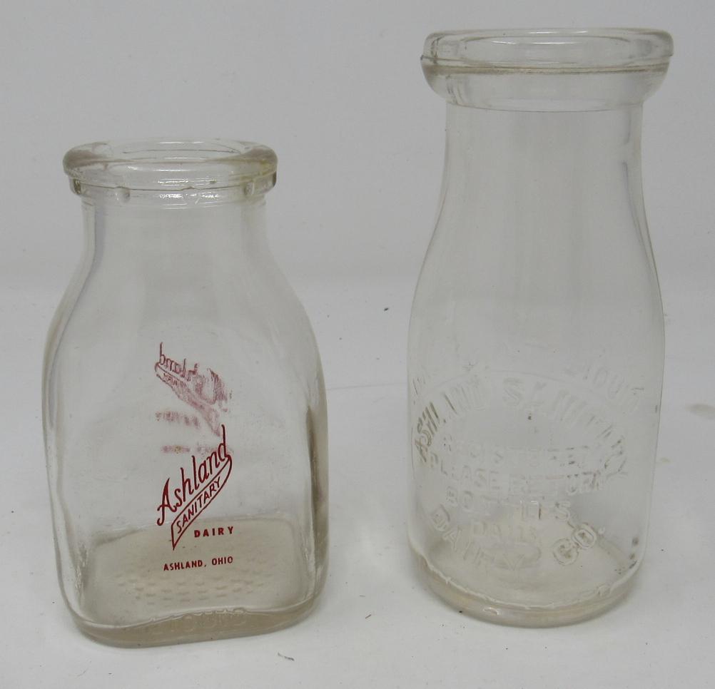 Ashland Dairy Half Pint Embossed and Pyro Milk Bottles: No damage
