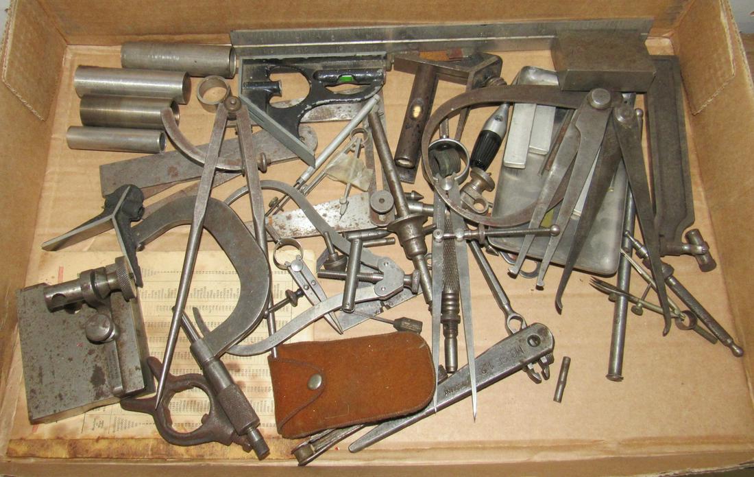 Machinist Calipers Squares Misc Tool Lot: Getting all pictured in box