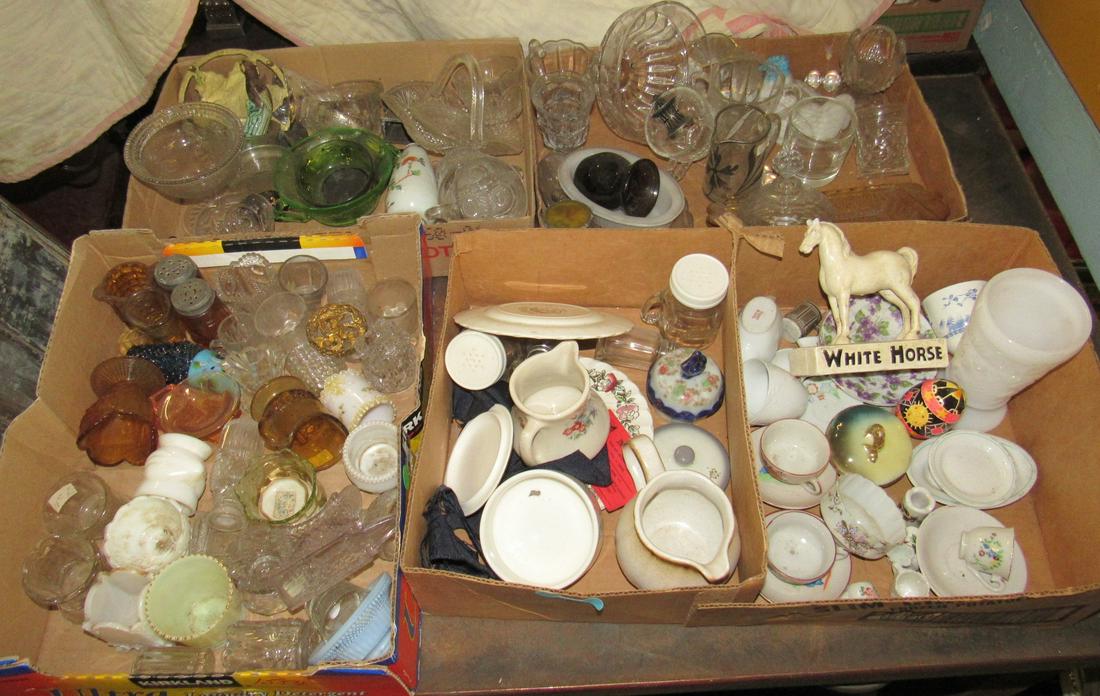 4 Box Lots Toothpick Holders Cups & Saucers Glassware: Lot includes all in the 4 boxes. Must take all.