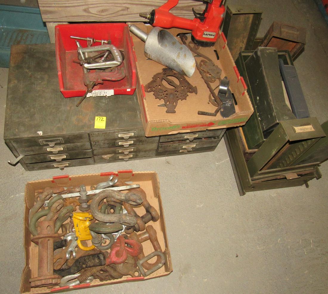 Parts Cabinet Full of Hardware Shackles and Misc: Getting all pictured. Must take all