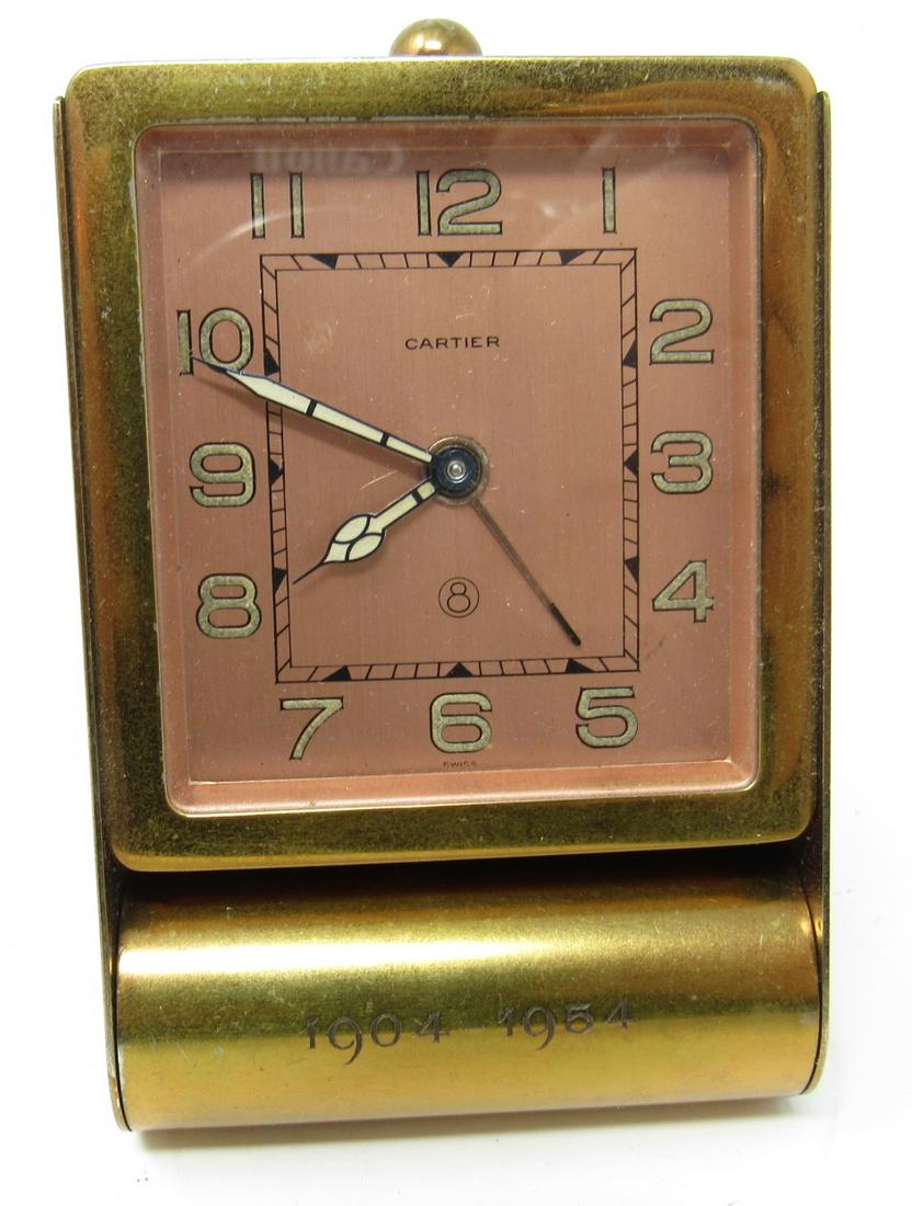 Cartier European Watch and Clock Co. Brass Travel Clock: Travel clock. Approx 2 1/4" x 3 1/2" tall.