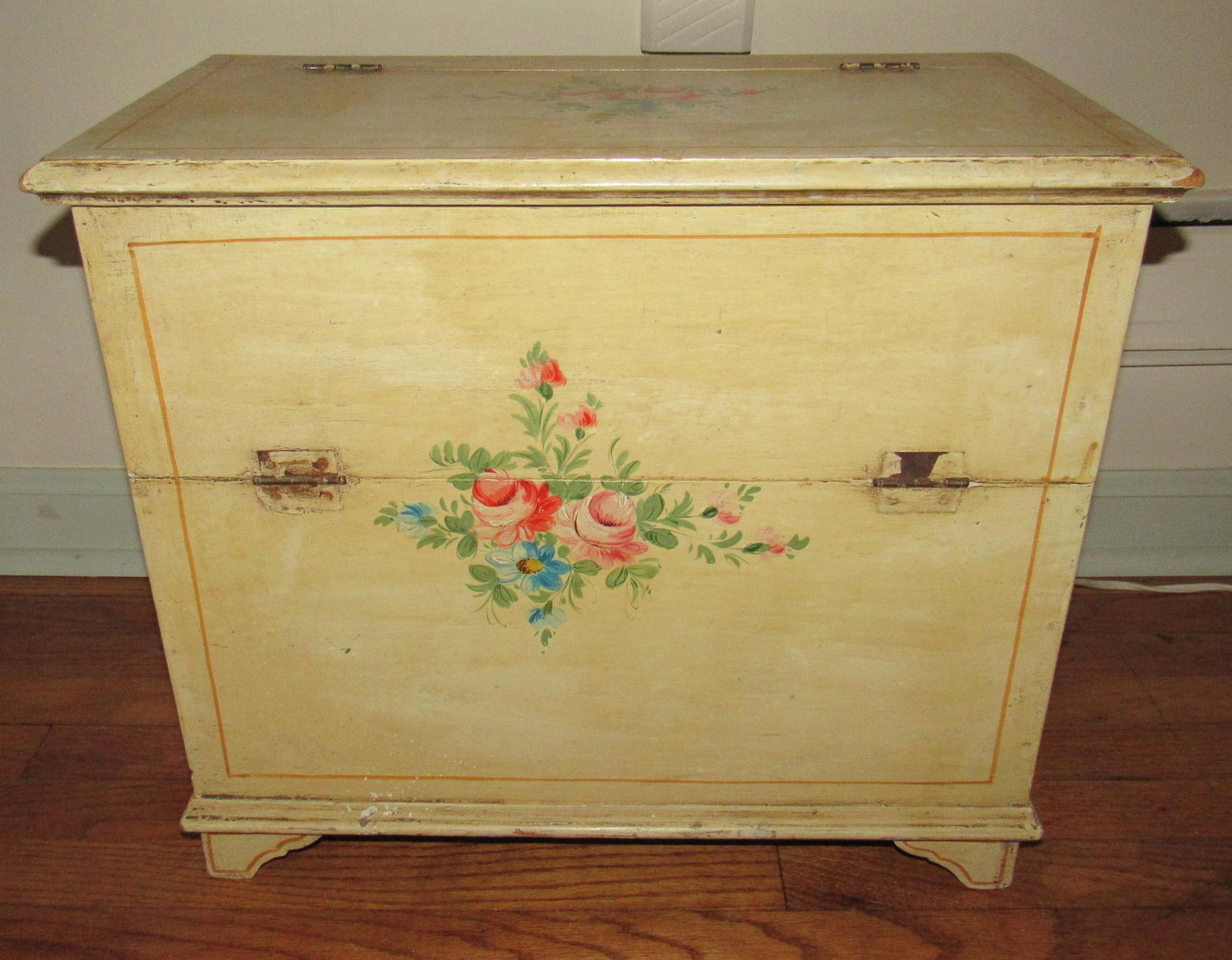 Paint Decorated Chest: Approx 11" x 21" x 18" tall.