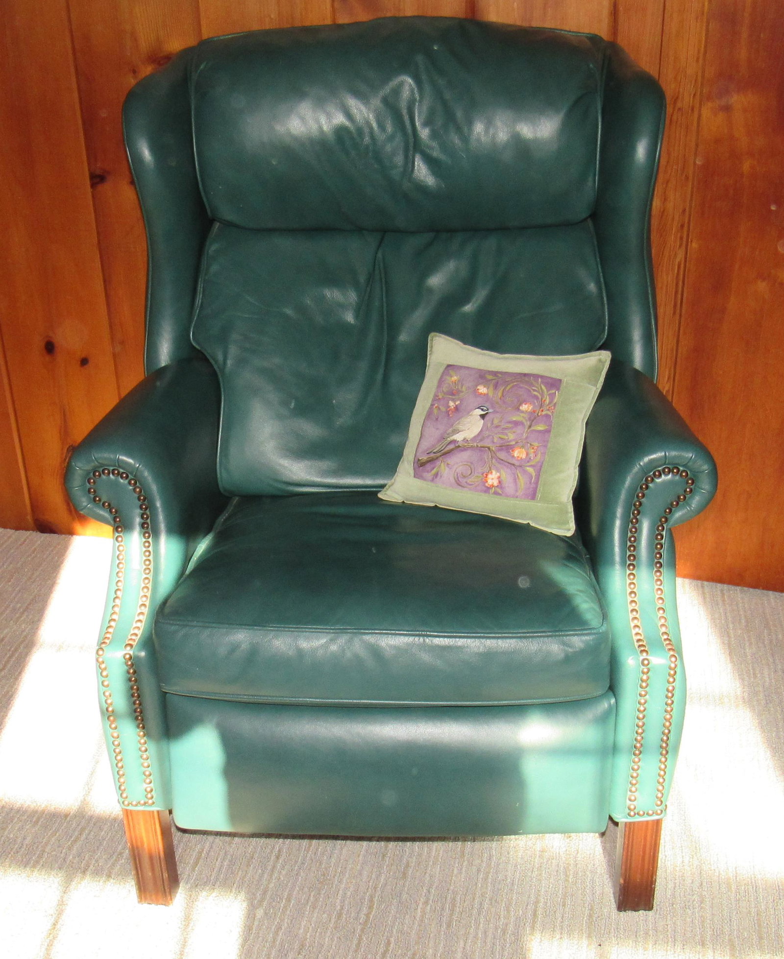 Vintage Chippendale Style Wing Chair Recliner Green: Recliner