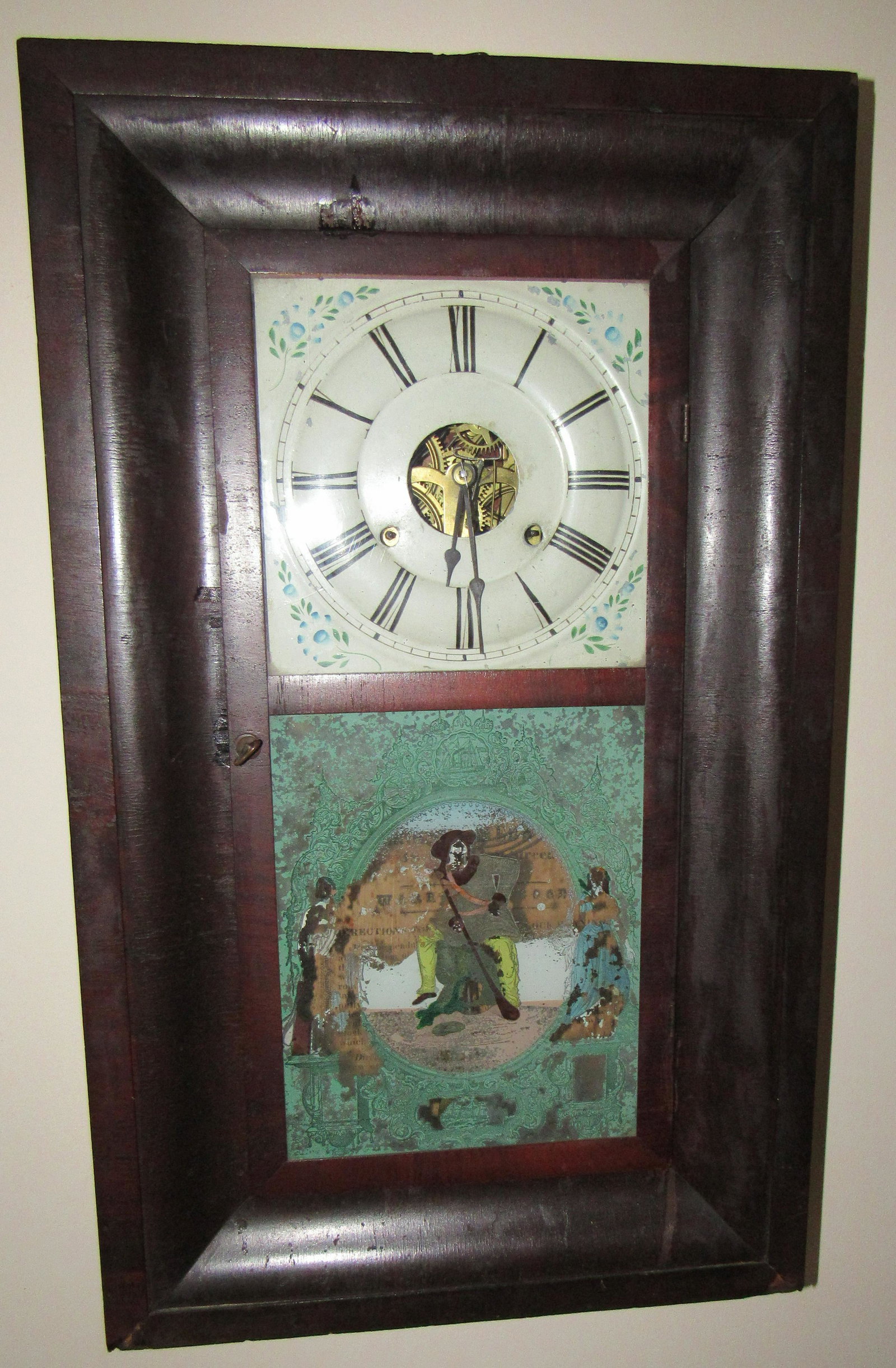 Terhune & Edwards Reverse Painted Wall Clock: Approx 15 1/2" x 26" .