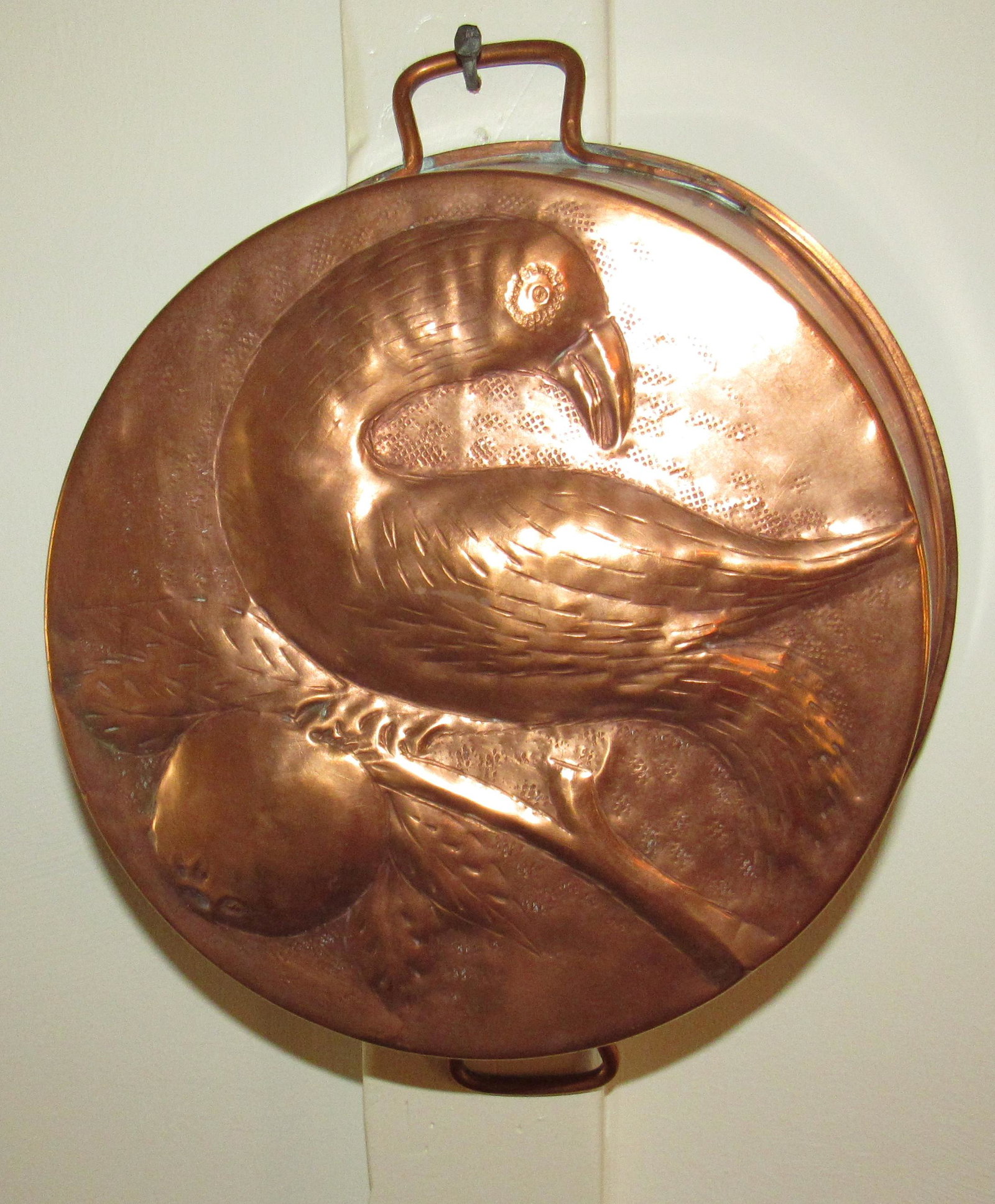 Copper Pot Mold with Bird: Approx 12" in diameter and 4" tall