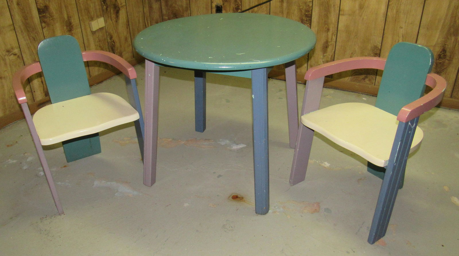 Round Childs Table and Chairs: Table is approx 25" in diameter and 22" tall.