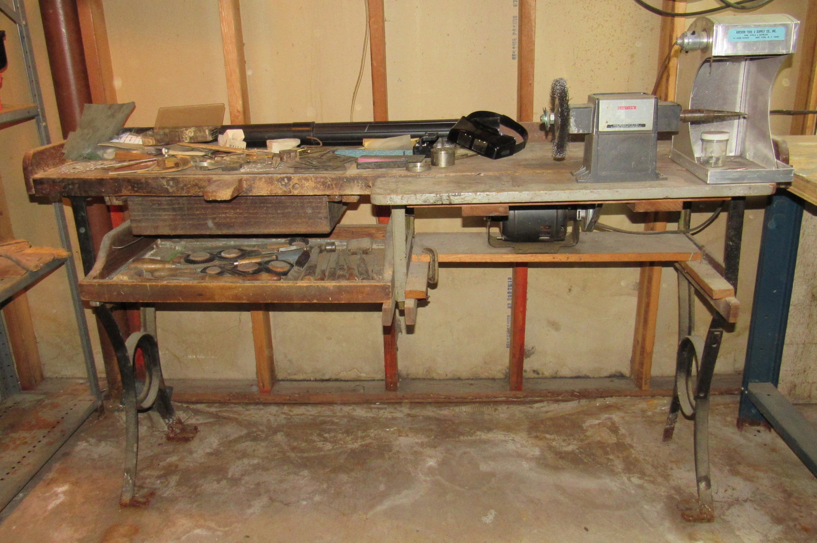 Jewelers Workbench W/ Craftsman Polishing Head: Approx 23" x 65" x 37" tall. This is for the workbench and polishing head only. DOES NOT INCLUDE ITEMS SOLD IN LOT #371
