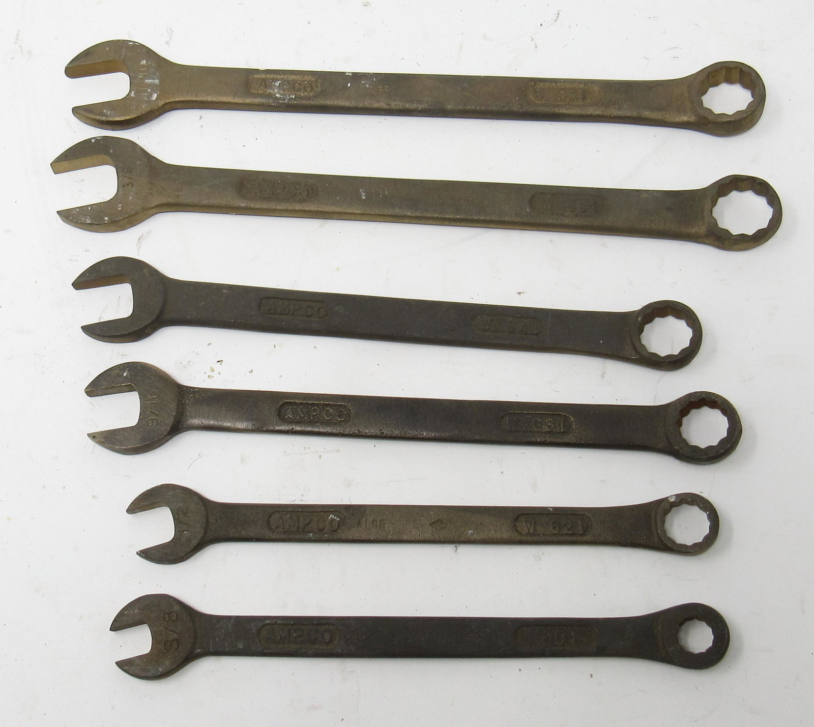 Brass Ampco Non Sparking Wrenches 11/16- 3/8: In this lot is 11/16, 3/4" , 5/8" , 9/16" , 1/2" , and 3/8"