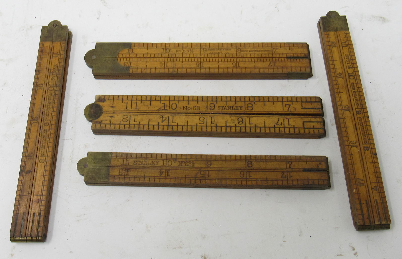 Stanley Chapin Wooden & Brass Rules: 3 in middle are stanley