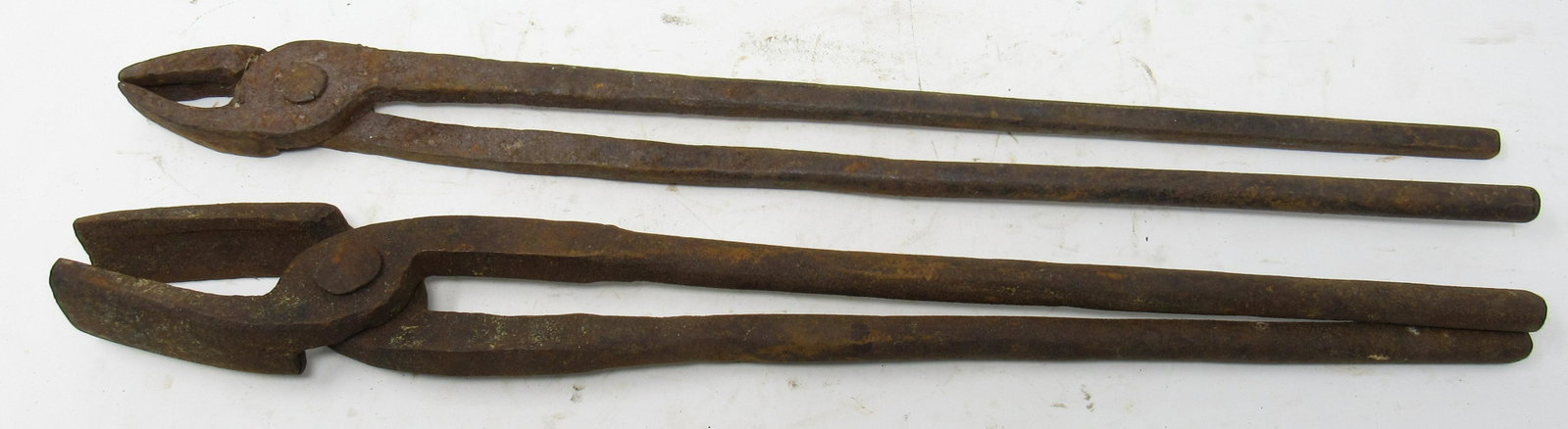 2 Pair of Blacksmith Tongs: Largest is approx 1 1/8" x 17 1/2" long