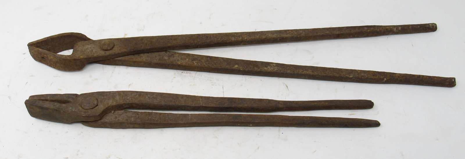 2 Pair of Blacksmith Tongs: Largest is approx 1" x 20 1/2"