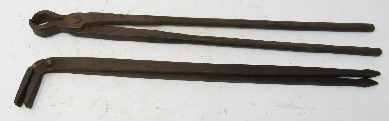 2 Pair of Blacksmith Tongs: Pair in back is approx 7/8" x 19 3/4"