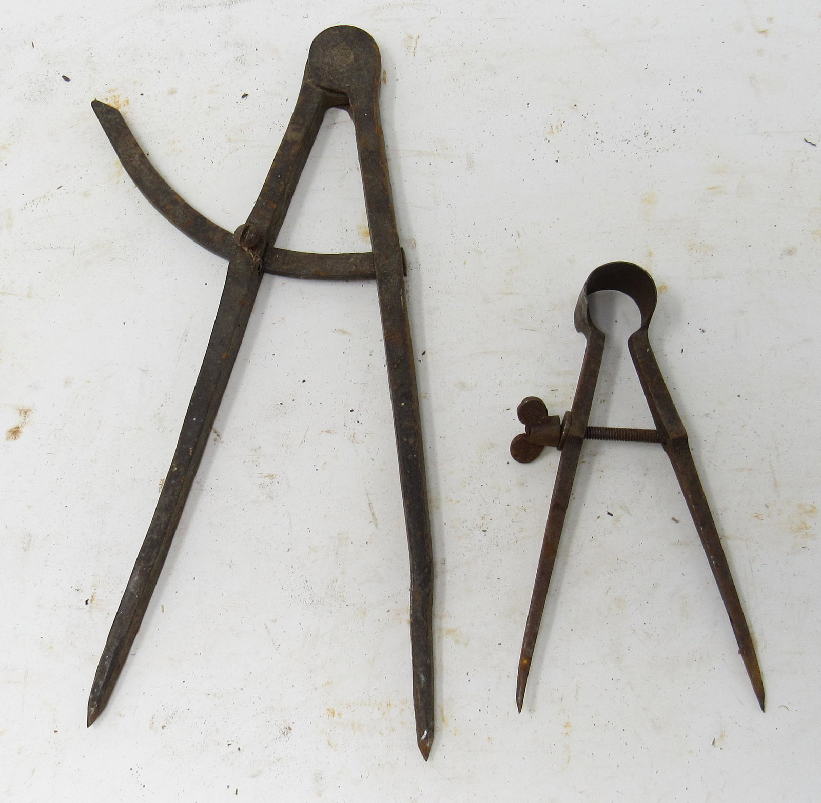 Antique Wrought Iron Compass Caliper: Getting both pictured. Wrought iron one is approx 9 5/8" long