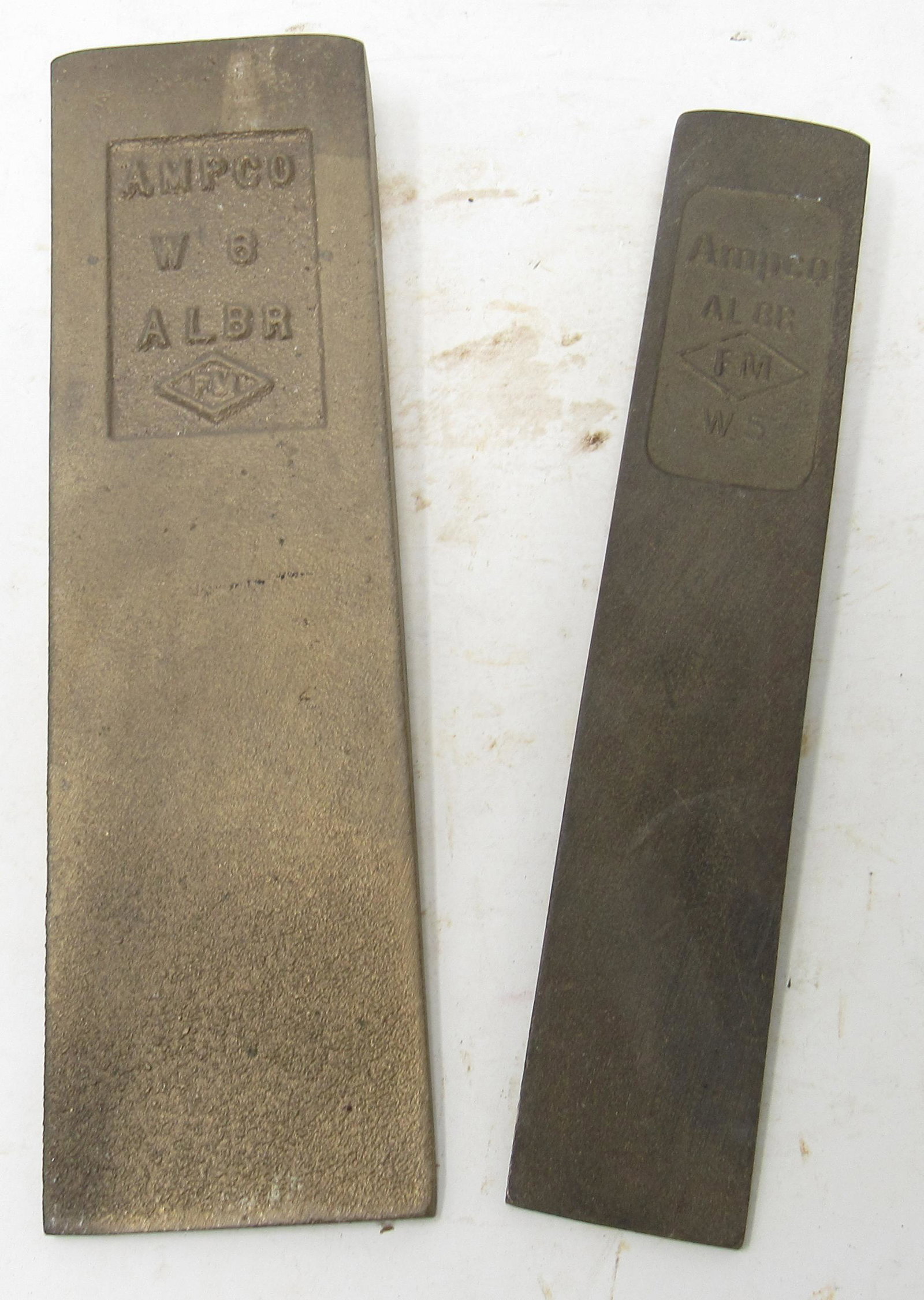 2 Brass Ampco Wedges W5 & W6 ALBR: Largest is approx 2" x 7 1/8"