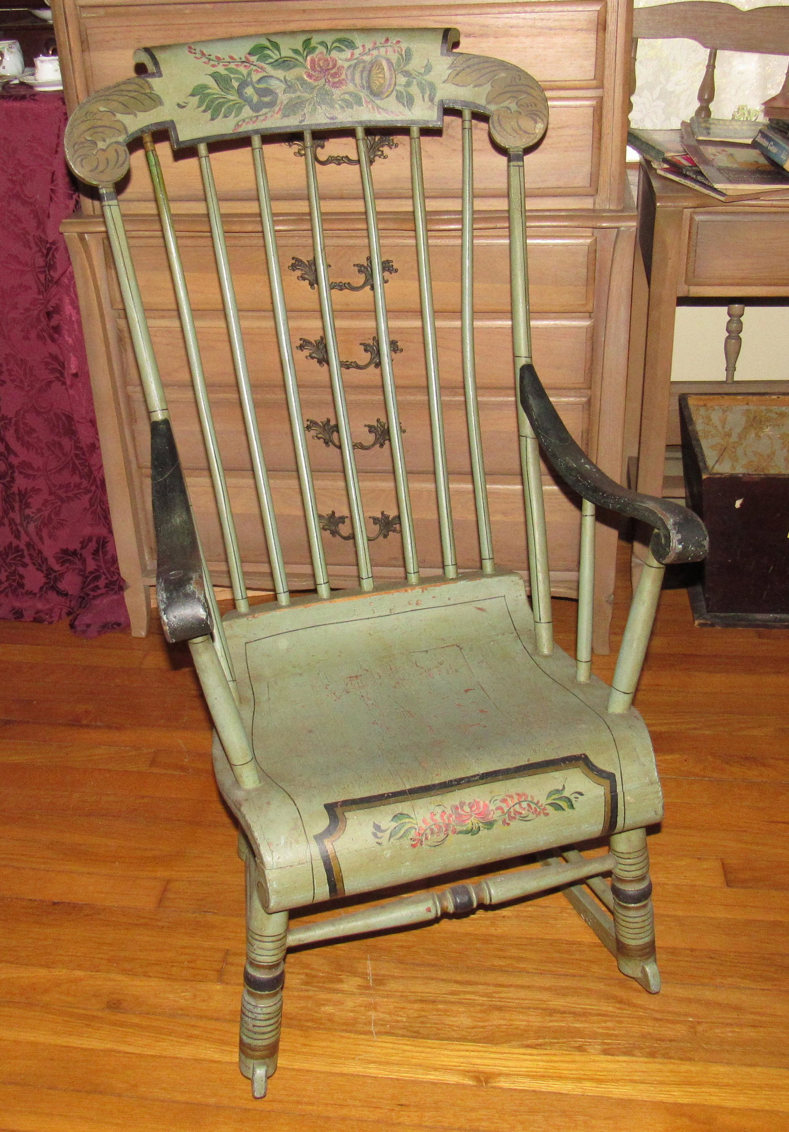 Plank Seat Paint Decorated Rocker Signed: Approx 42" tall