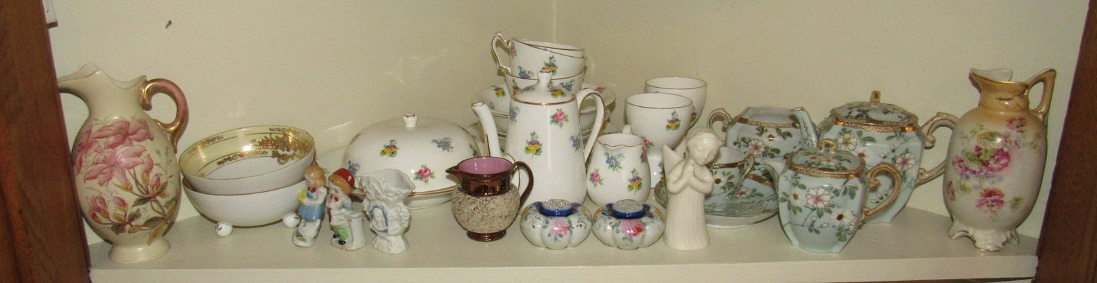 Staffordshire & Misc Tea Sets Noritake: Lot includes all on shelf.