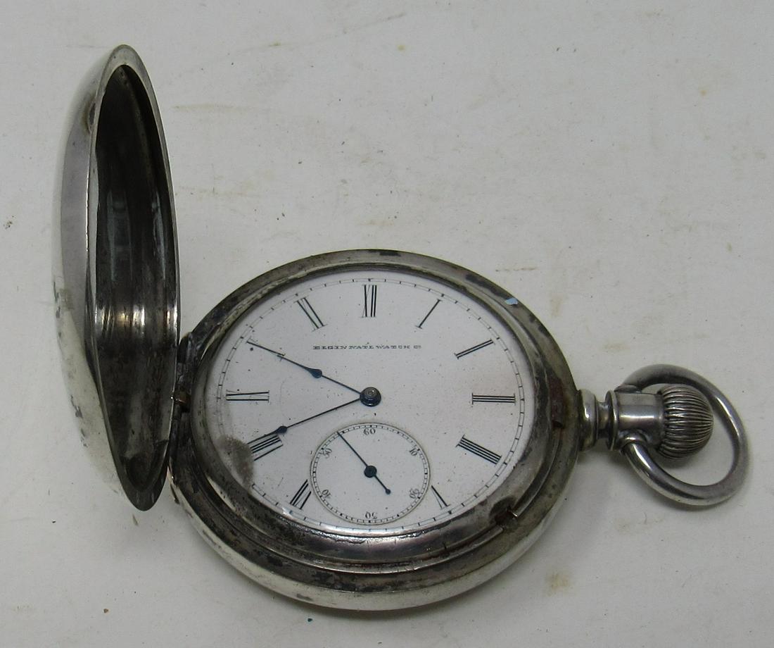 Elgin Dueber Coin Silver Pocket Watch: Approx 2" in diameter