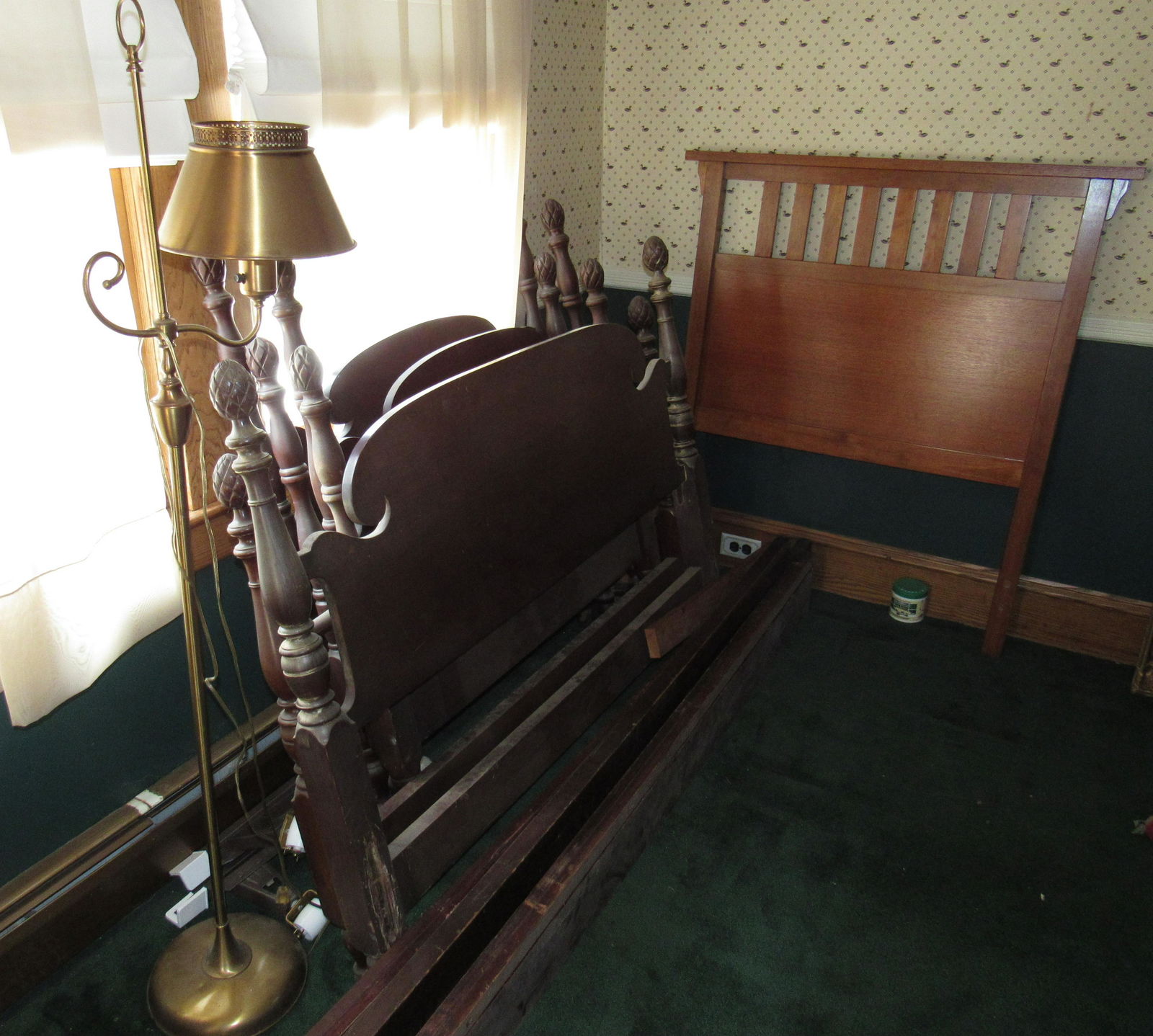 Beds Floor Lamp Paper Cutter: Getting all pictured. Beds are approx 55" wide. Single headboard is approx 42 1/2" wide