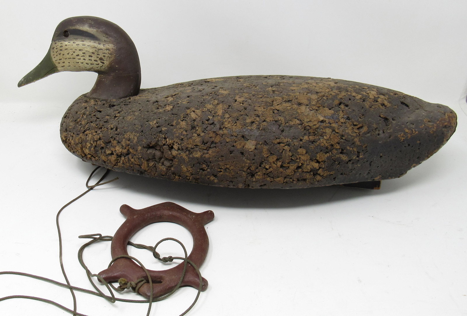 Antique Cork Duck Decoy: Approx 19 1/2" long