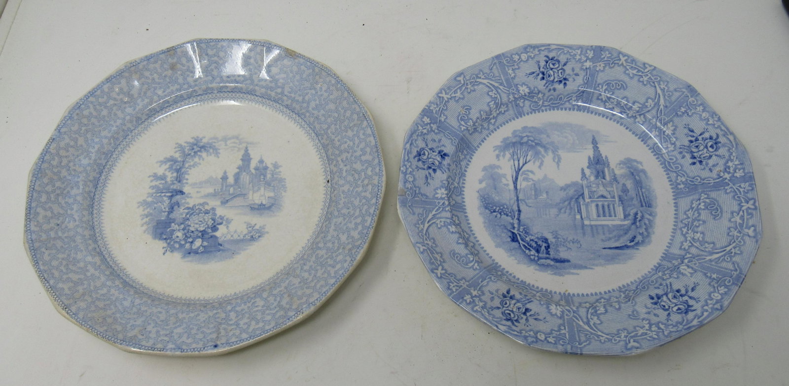 Ironstone Transferware Plates Burslem Davenport: Burslem on left is approx 9 1/2"