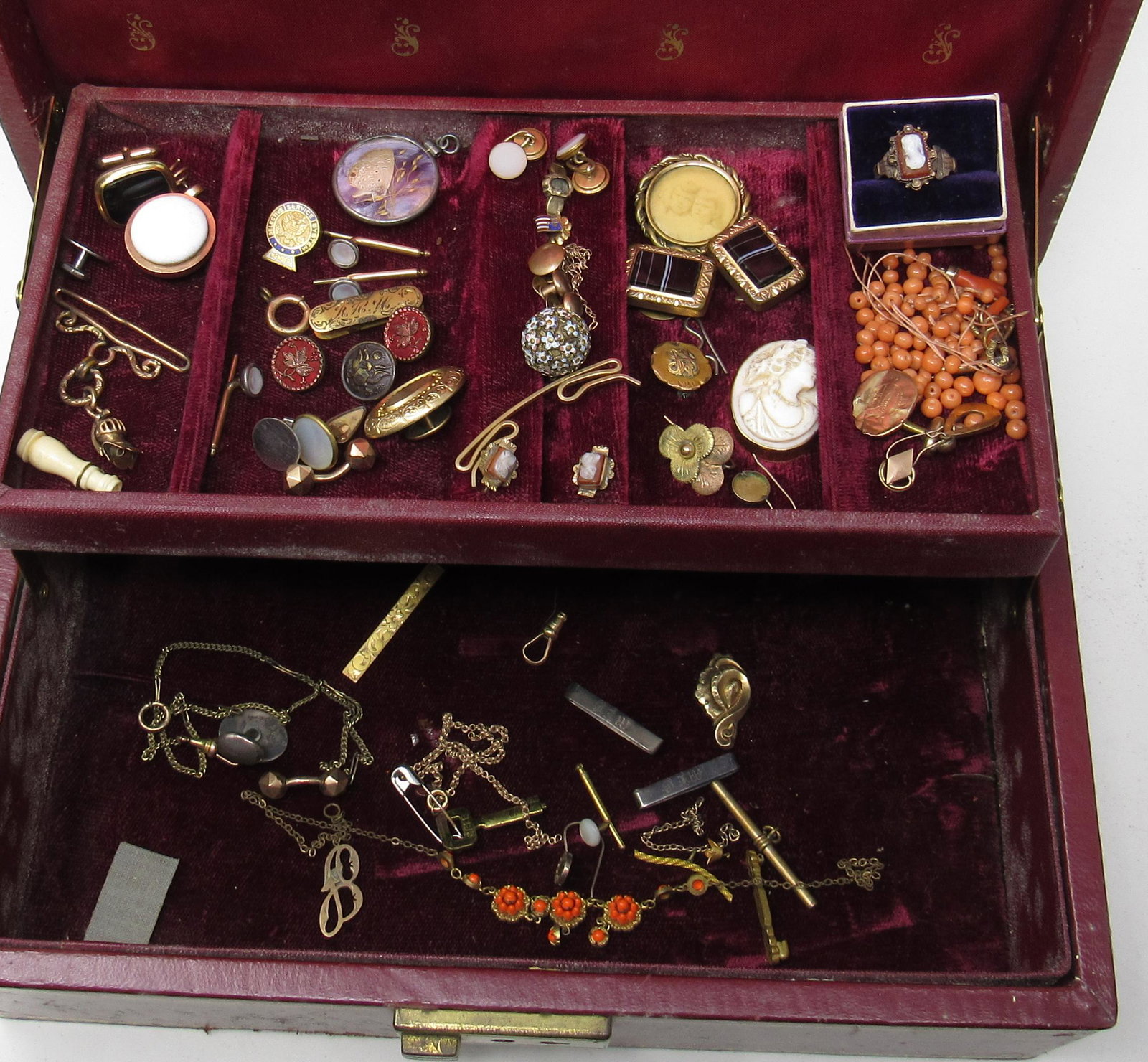 Jewelry Box with Contents Rings Earrings Buttons: Getting all pictured.
