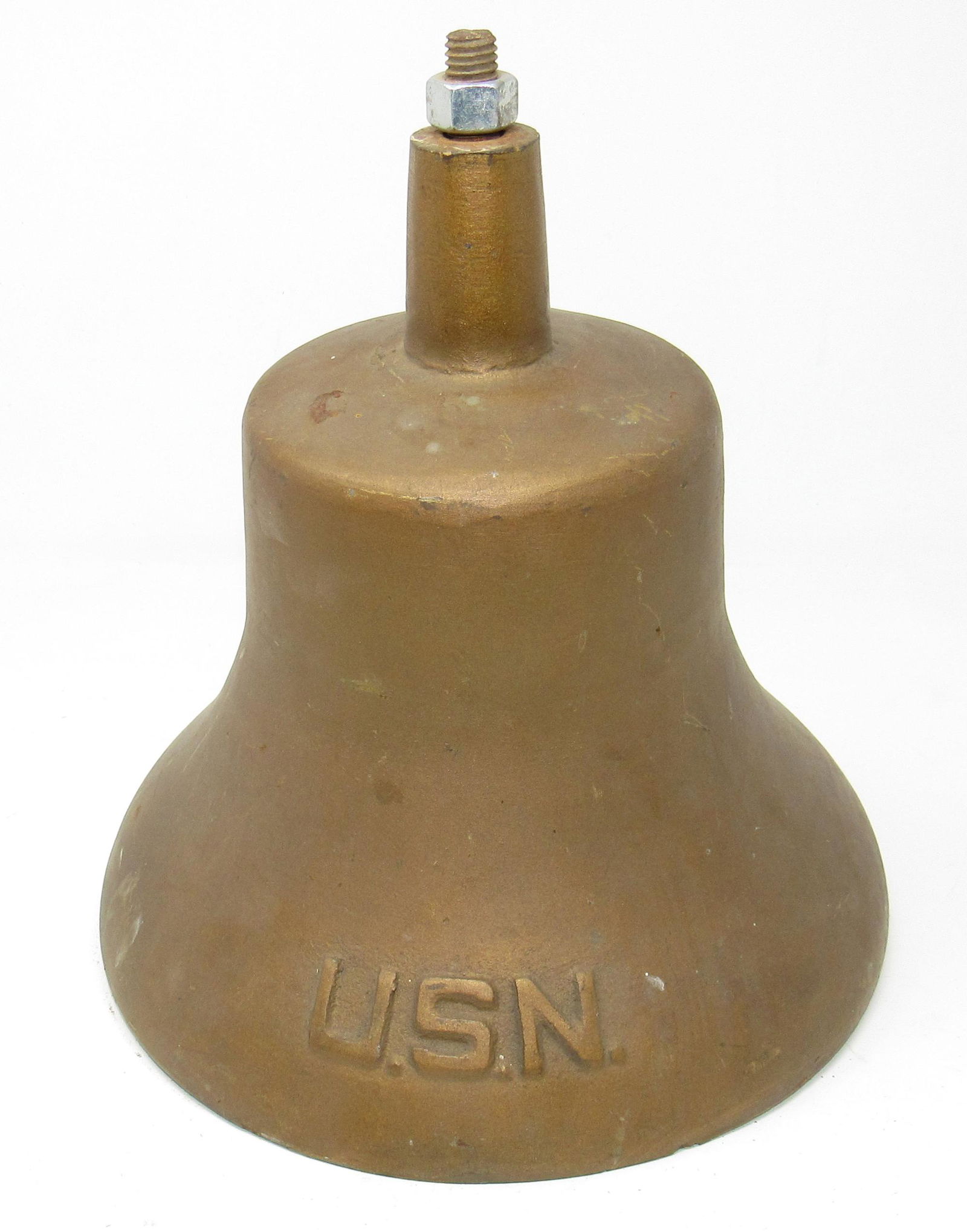 Antique USN United States Navy Bell: Approx 9 1/2" in diameter and 10" tall. This is not brass.