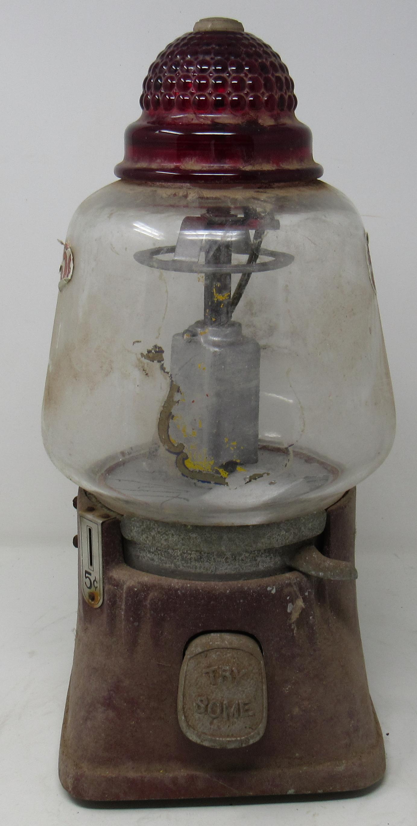 5 Cent Bubble Gum Machine with Lighted Top: Apprx 15 1/2" tall.
