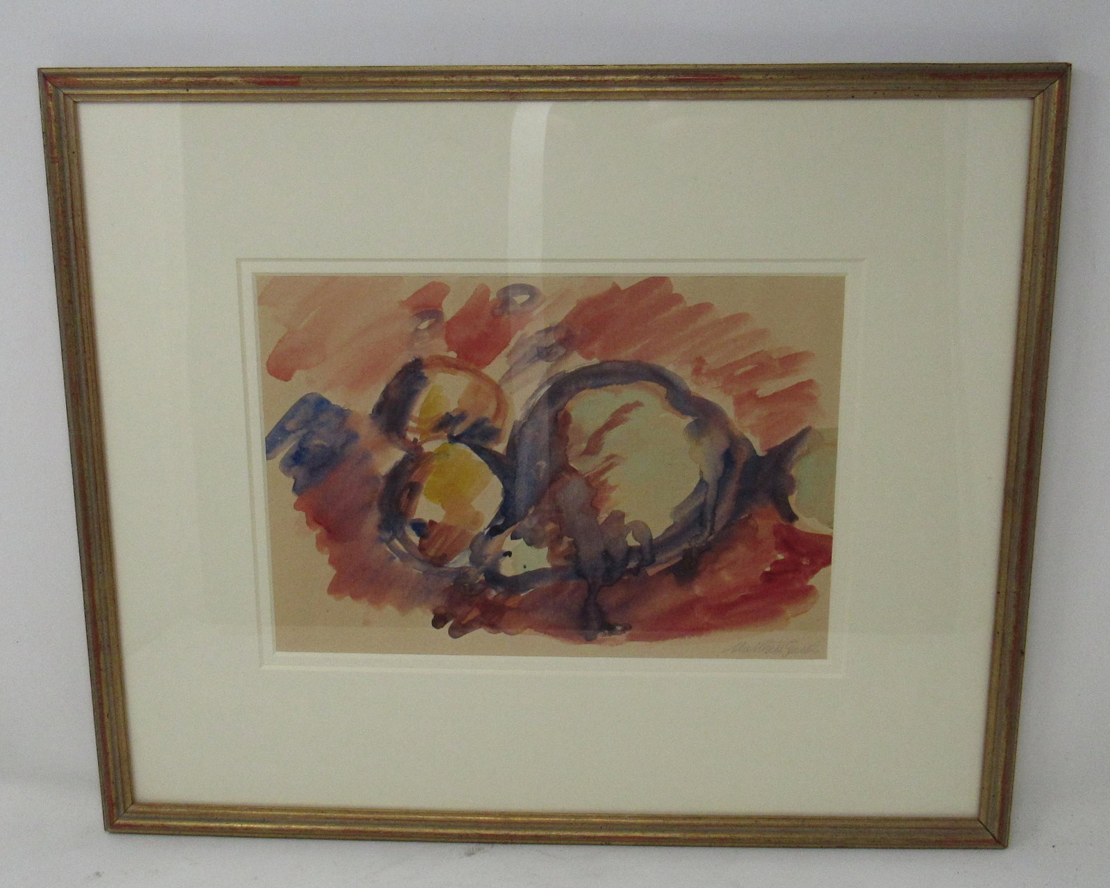 Pear & Apples Watercolor by Sir Matthew Smith: Sir Matthew Smith signed watercolor painting. Approx 15" x 18"