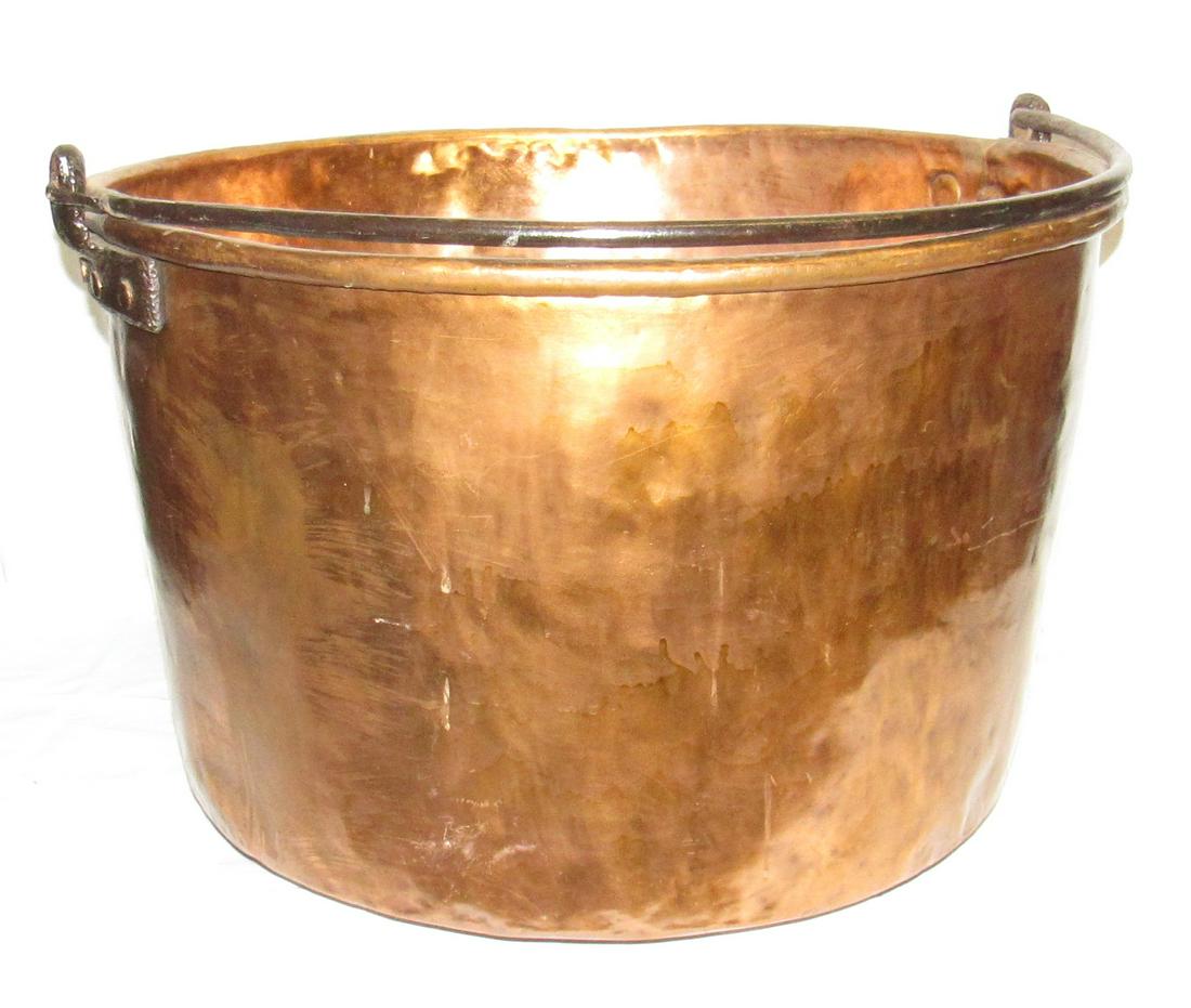 Large Dovetailed Copper Kettle: Approx 25" in diameter and 17" tall