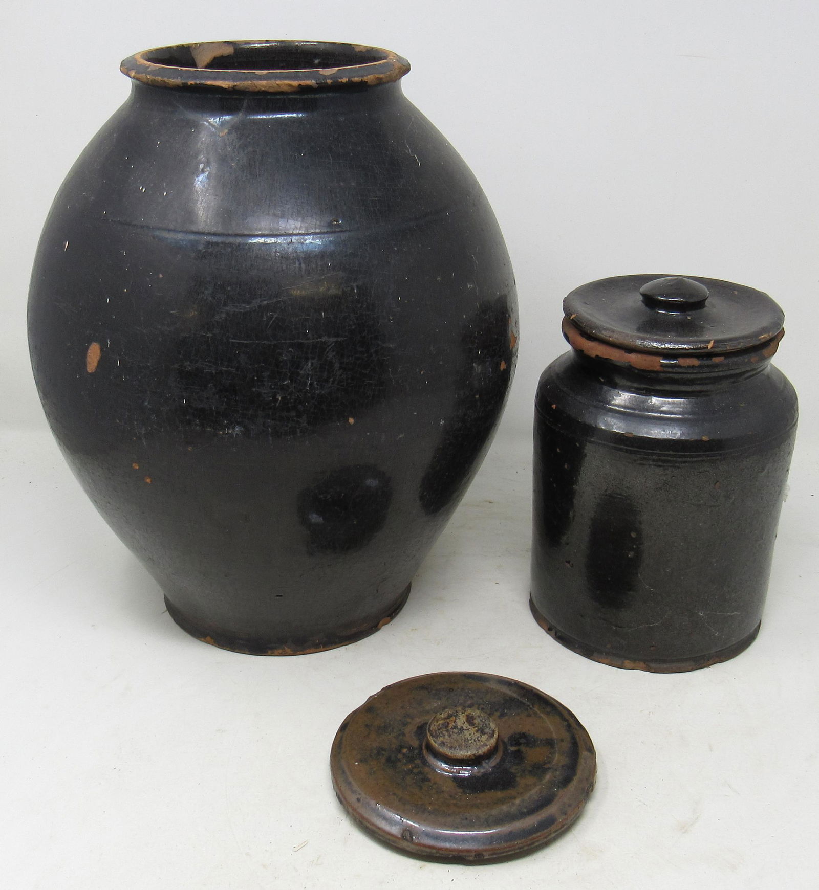 Redware Ovoid & Lidded Jar Historical China Plate: Ovoid is apprx 9" in diameter and 11 1/2" tall.