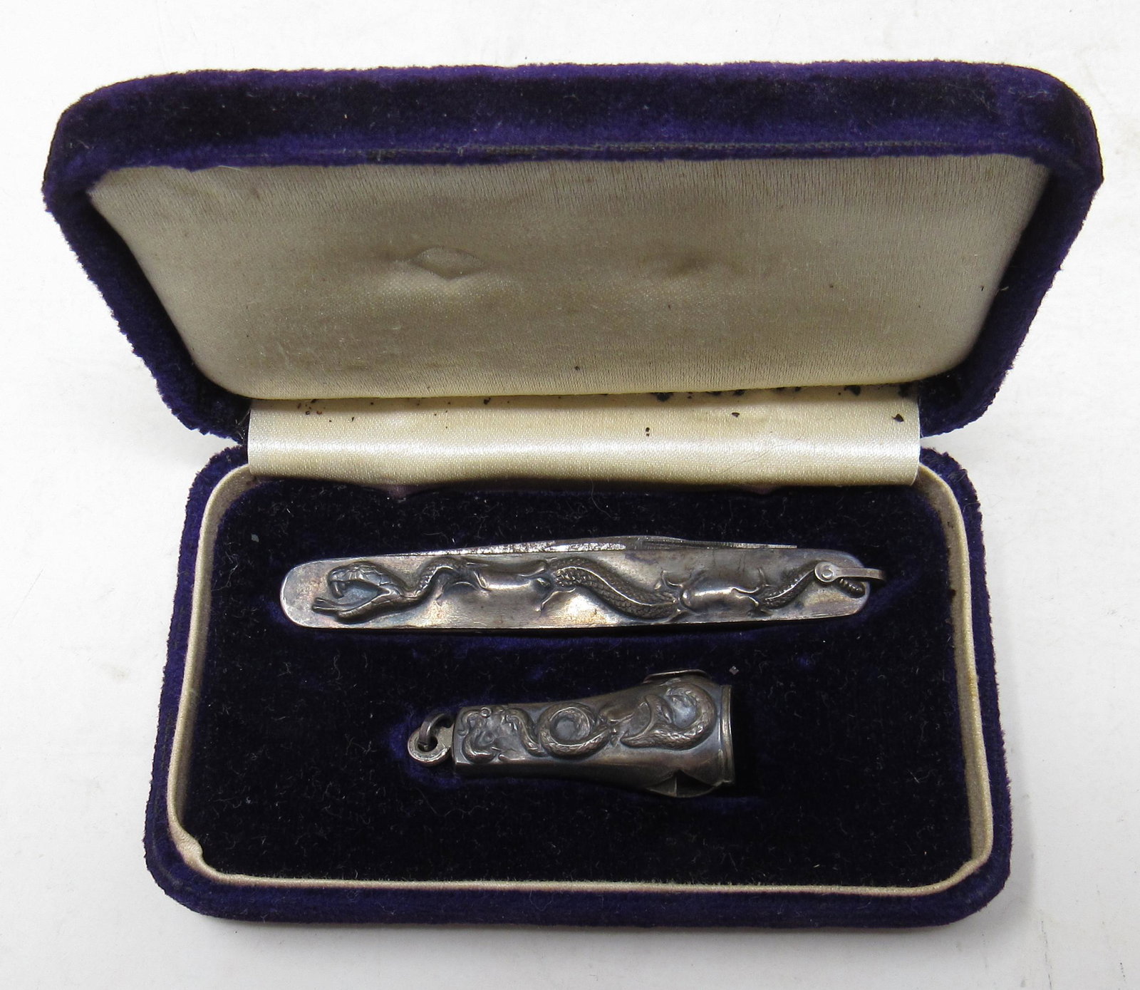 Sterling Silver Knife and Cigar Cutter Set: Knife is apprx 2 7/8" long