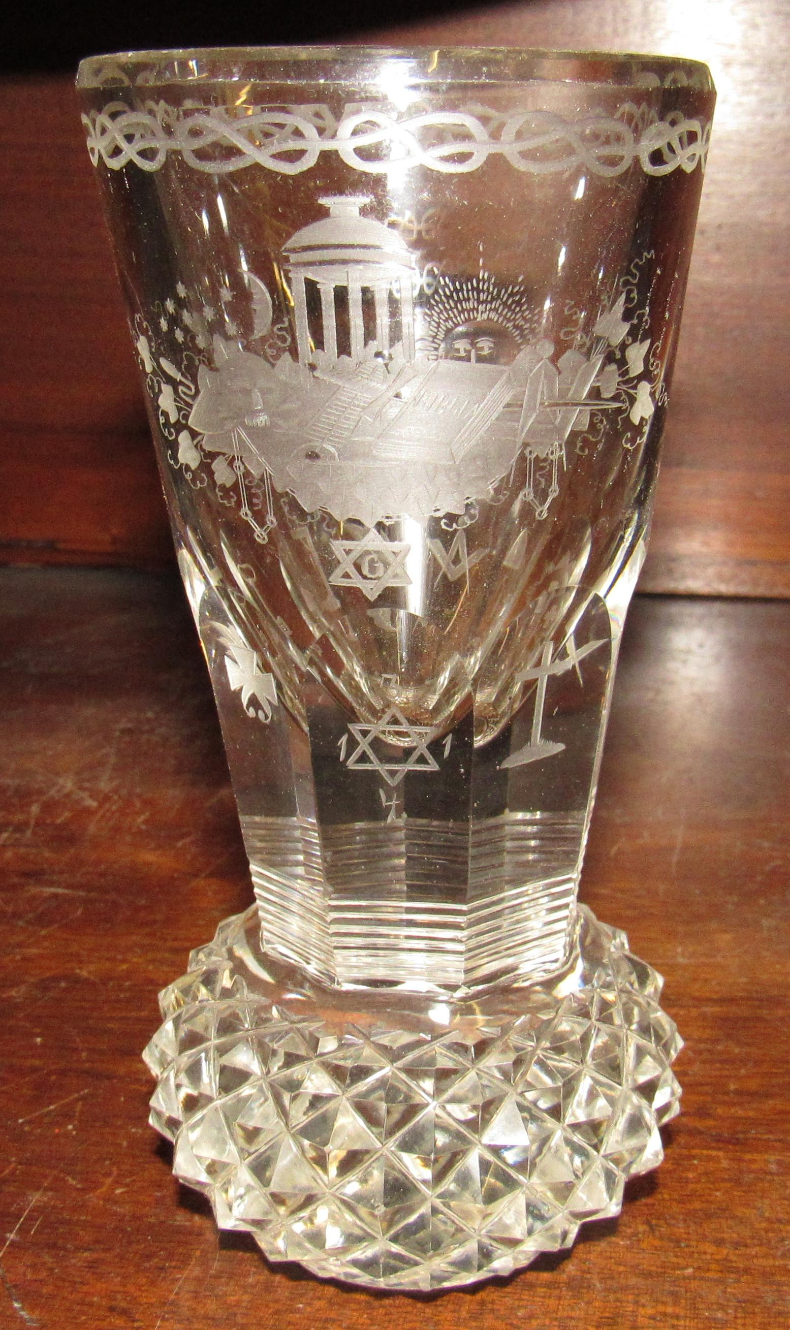 Etched Masonic Vase: Approx 3" in diameter and 6" tall