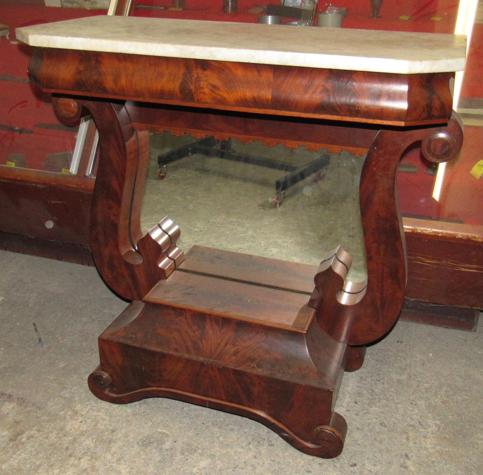 Pier Table with Mirror and Marble Top: Apprx 17" x 37" x 36" tall.