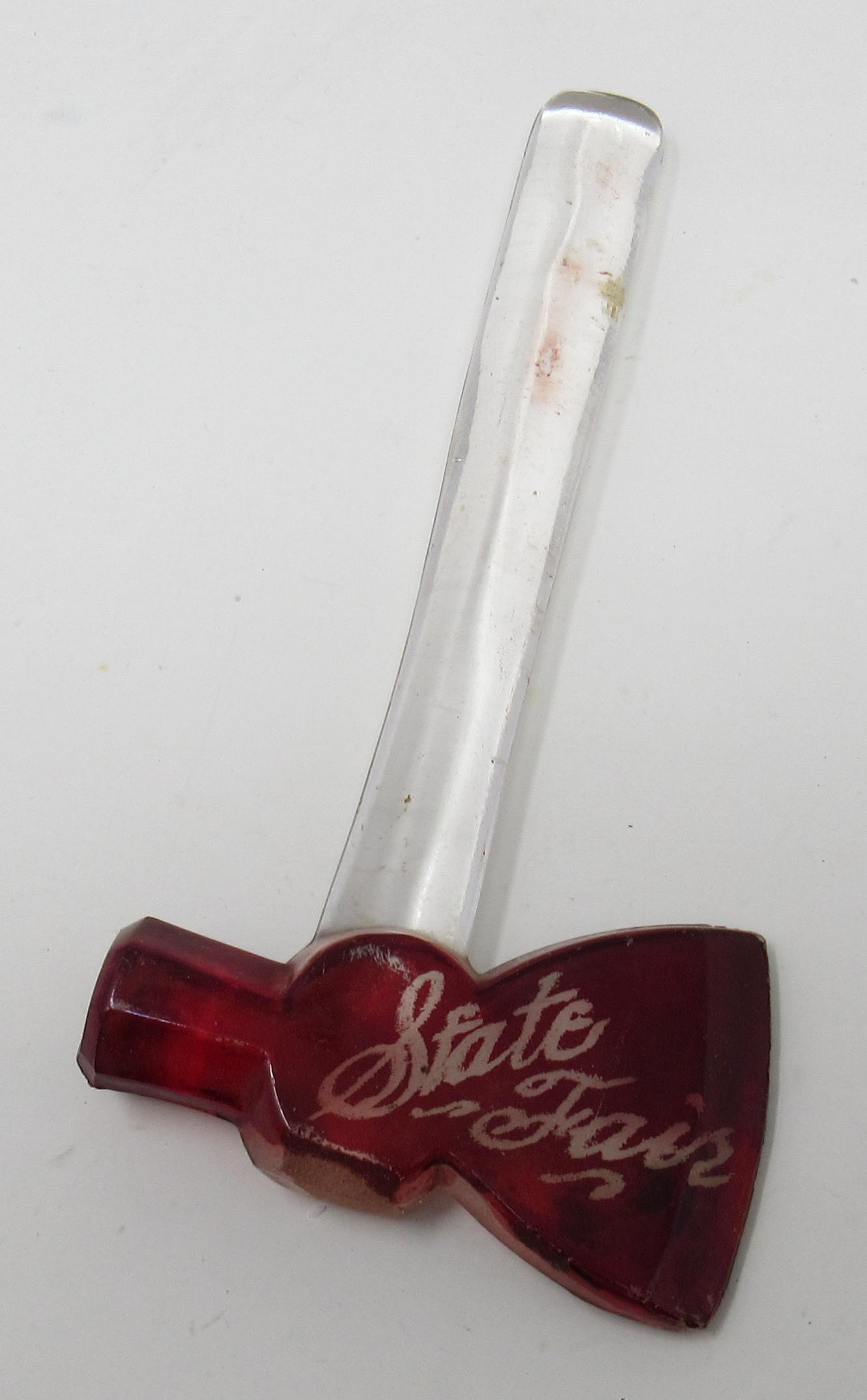 Souvenir State Fair Glass Axe: Approx 1 7/8" wide blade and total length is approx 6"