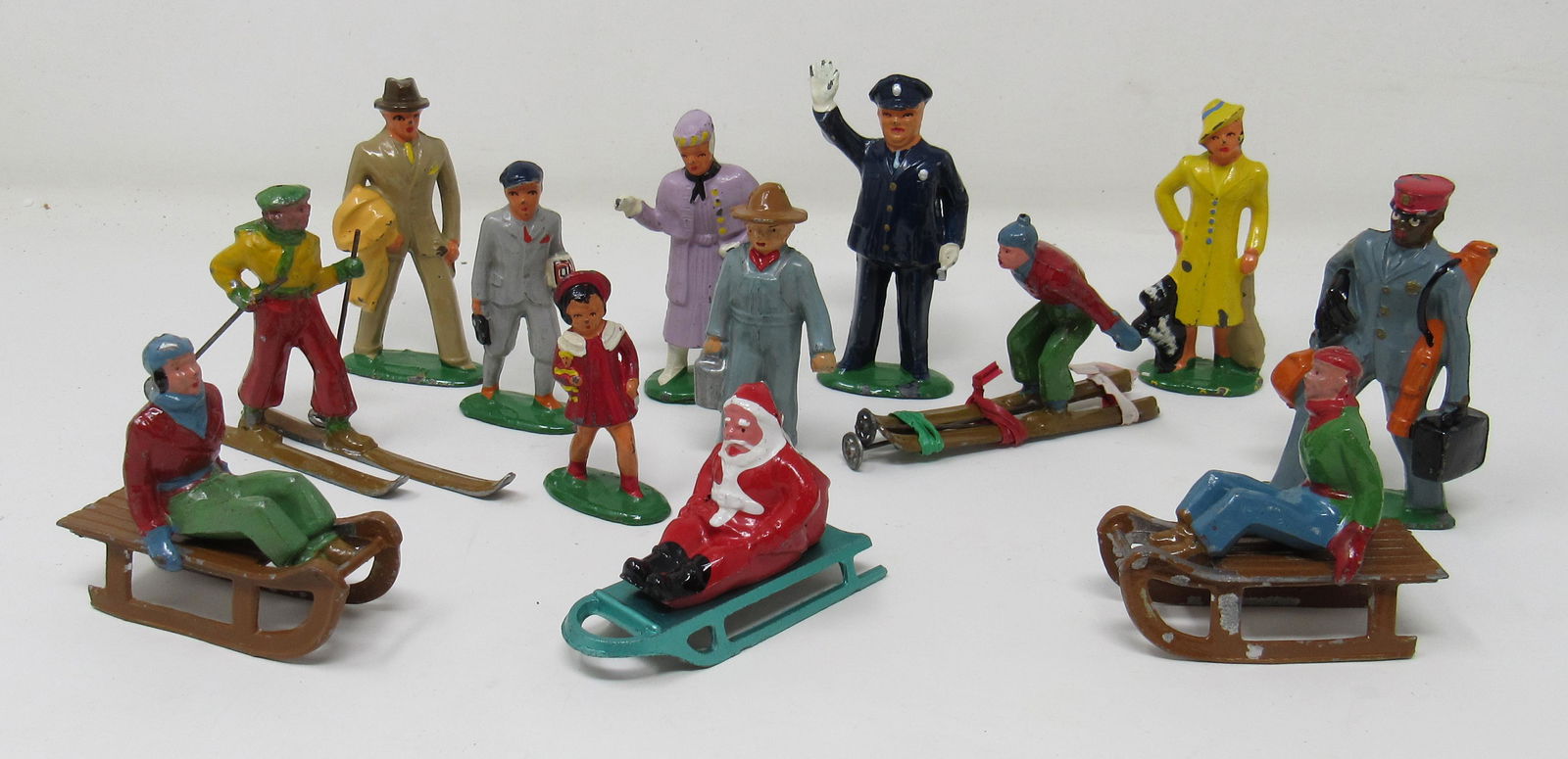 For Auction Antique Lead Figures Santa Skiers Policeman (0132) on May