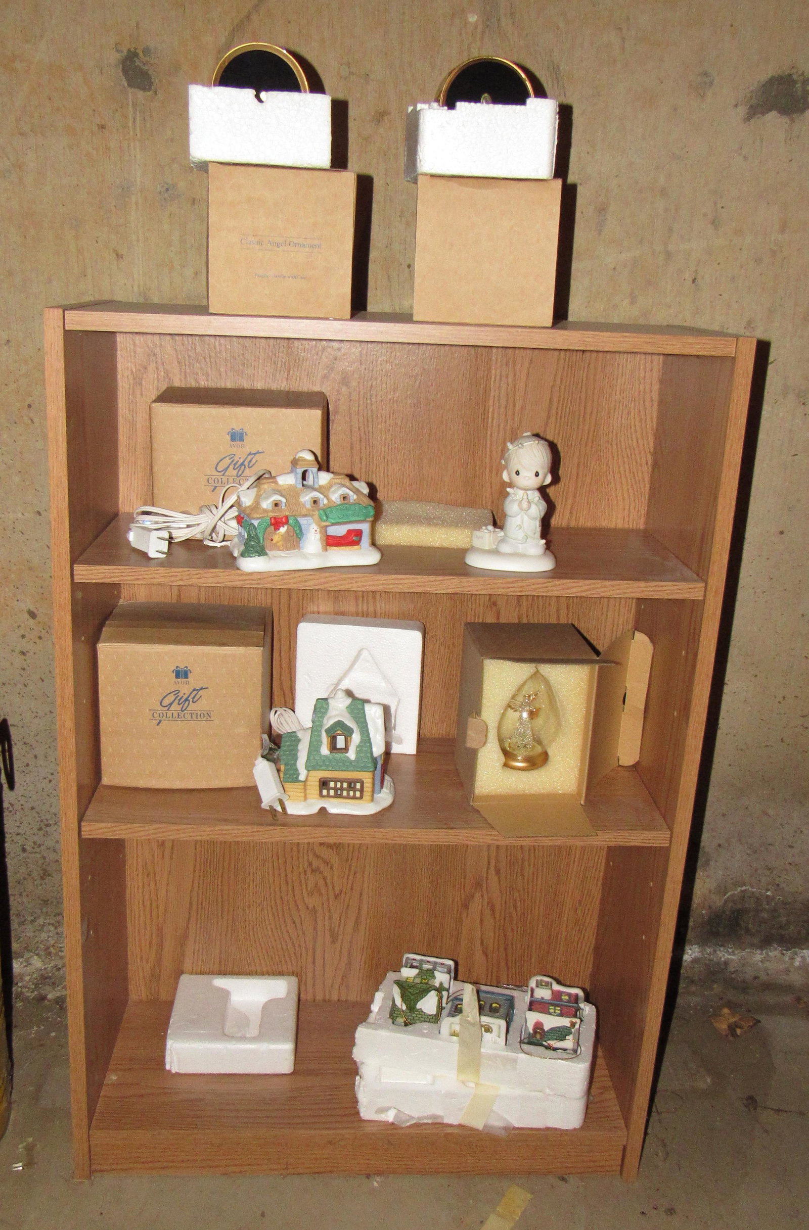 Avon Houses Precious Moment & Shelf: Shelf is apprx 9 1/2" x 24" x 36" tall.