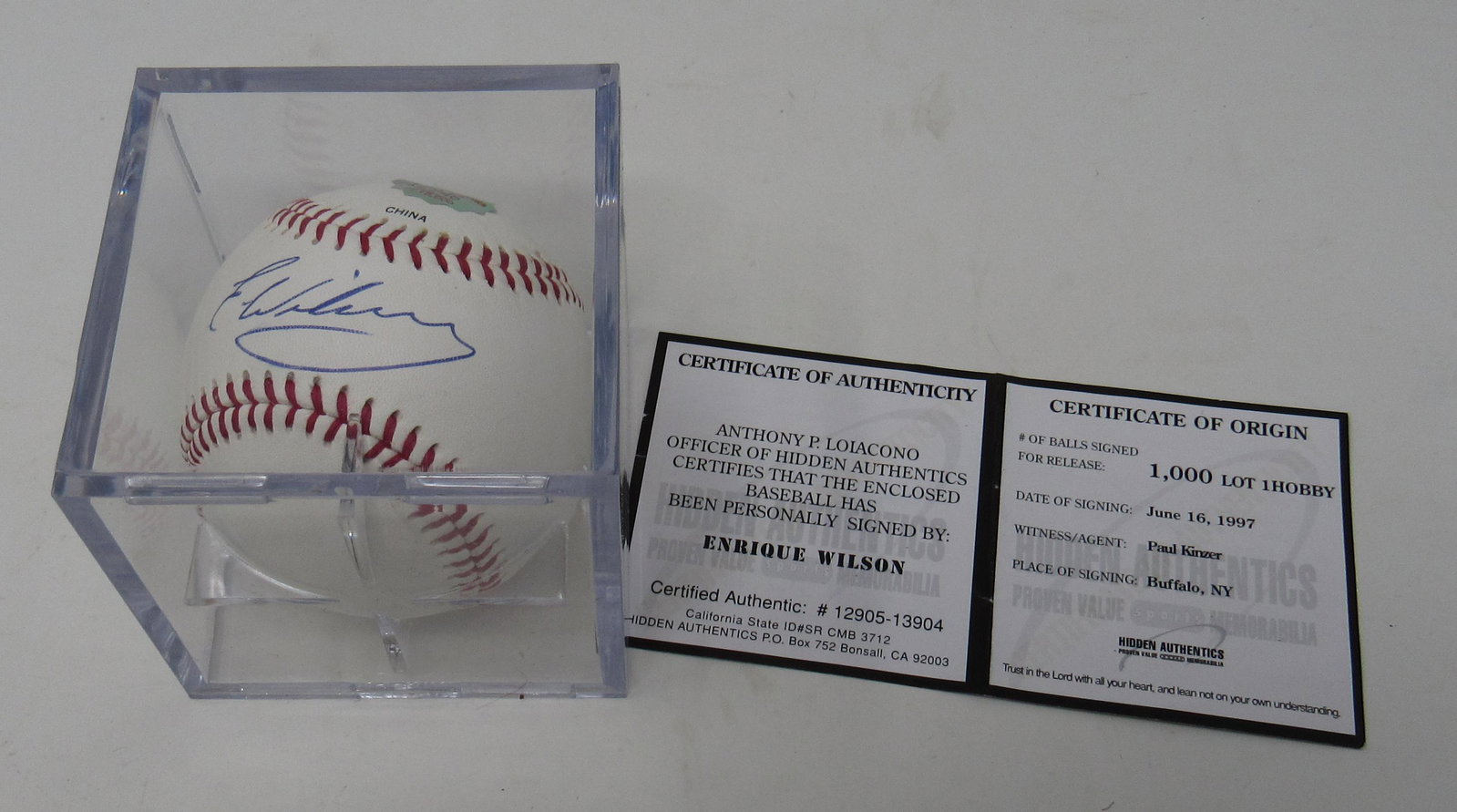 Enrique Wilson Autographed Baseball: with letter of authenticity