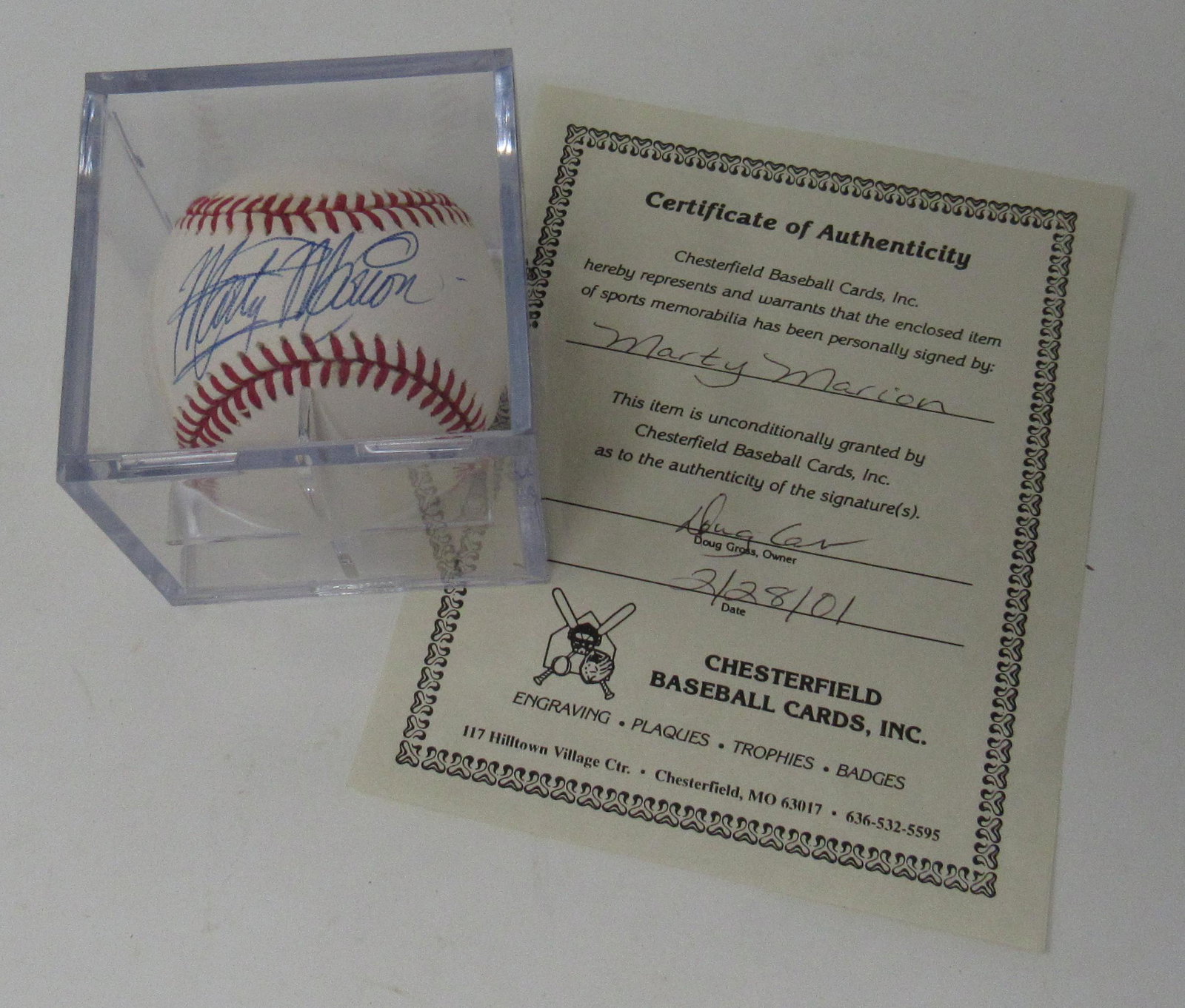 Marty Marion Autographed Baseball: With COA