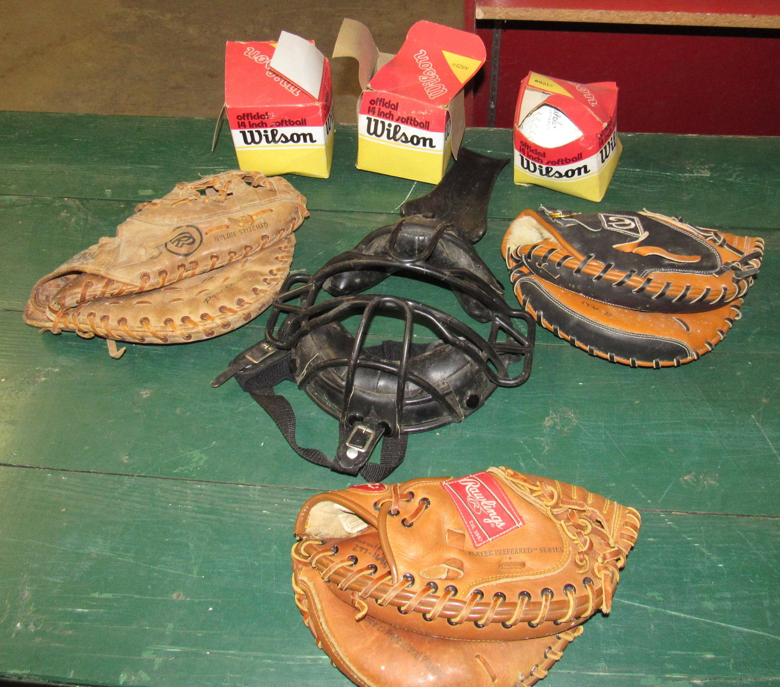 Catchers Mitts Mask & 3 Wilson New Softballs: Getting all pictured