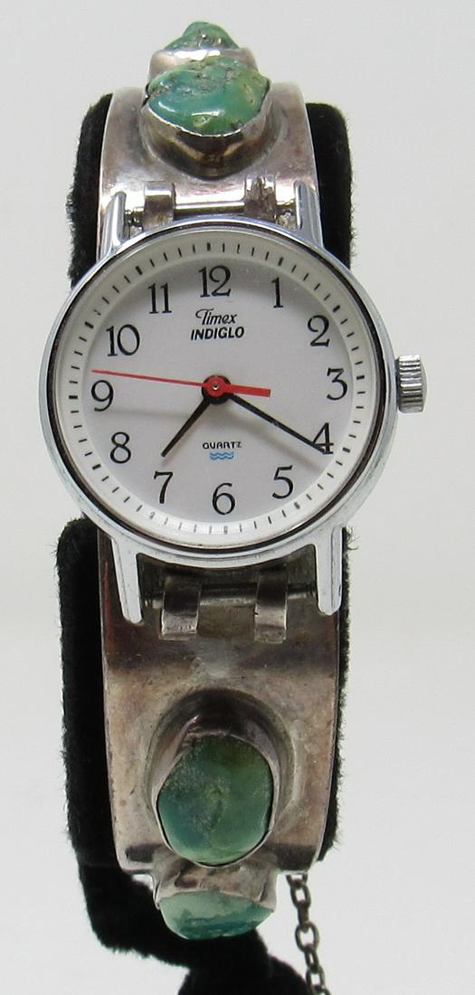 Sterling Timex Watch Cuff Bracelet Turquoise: Approx 2 1/4" inside