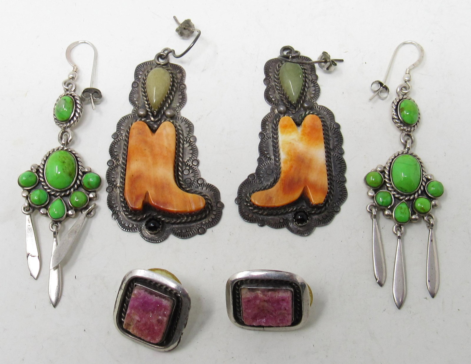 3 Pair of Sterling Silver Earrings Cowboy Boots: Various stones. Getting all pictured