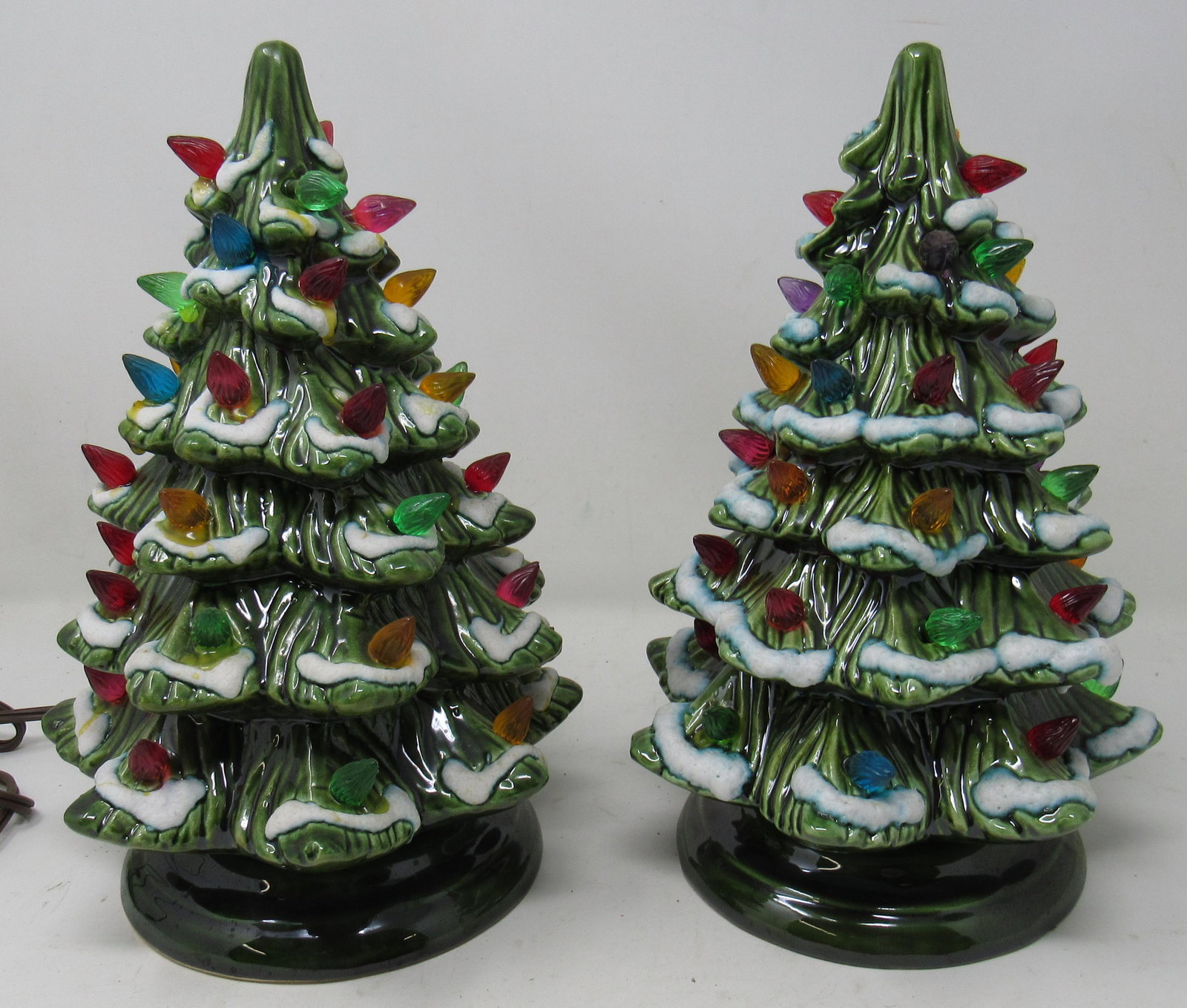 Pair of Ceramic Christmas Trees: Approx 10" tall. Both are one piece.