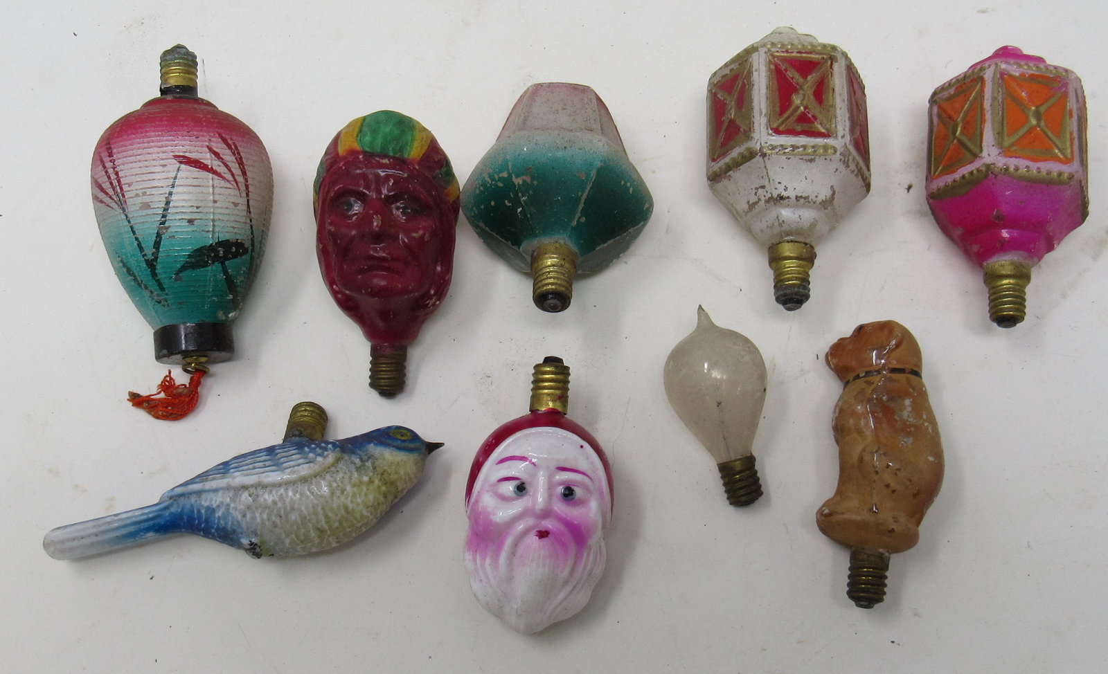 Vintage Christmas Lights Ornaments Indian Santa: Getting all pictured. Longest is approx 3 1/4"